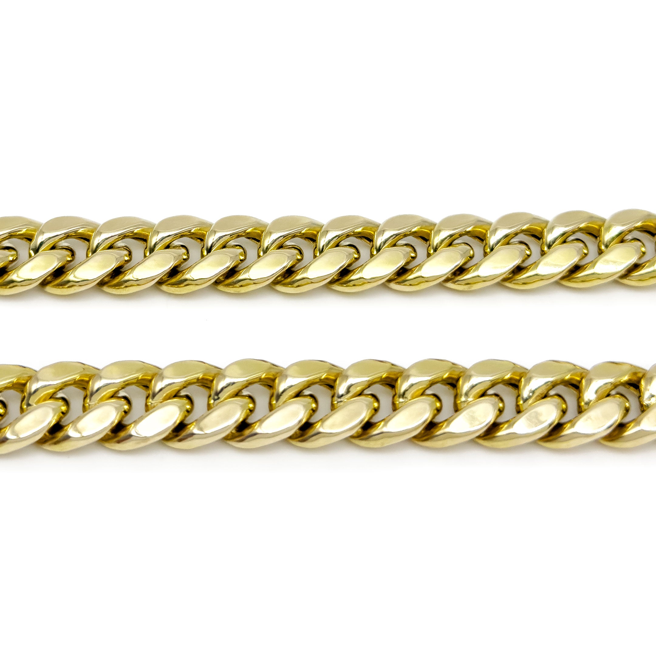 10k Yellow Gold Semi-Solid Cuban Chain 9.5mm on white background close up of link