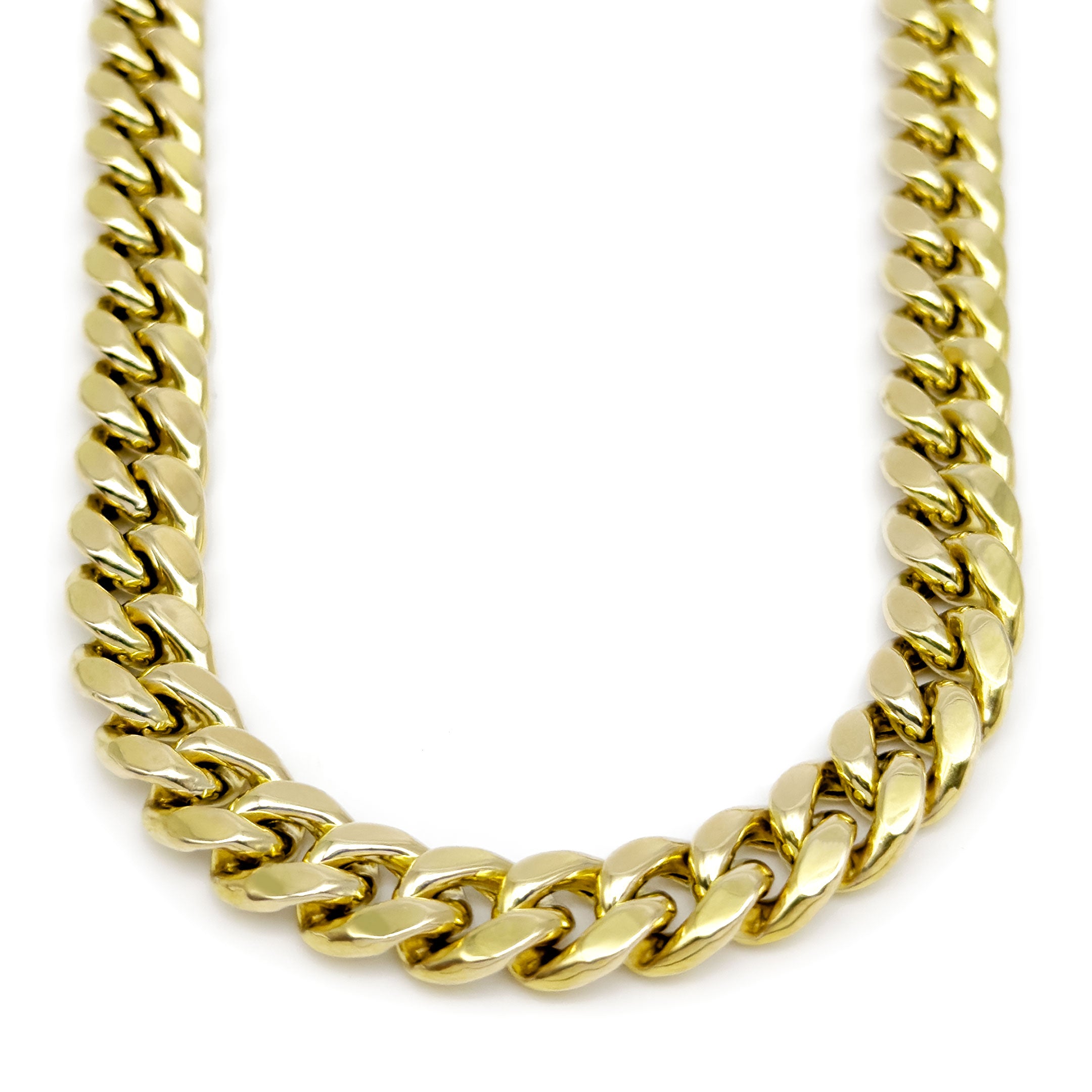 10k Yellow Gold Semi-Solid Cuban Chain 9.5mm on white background