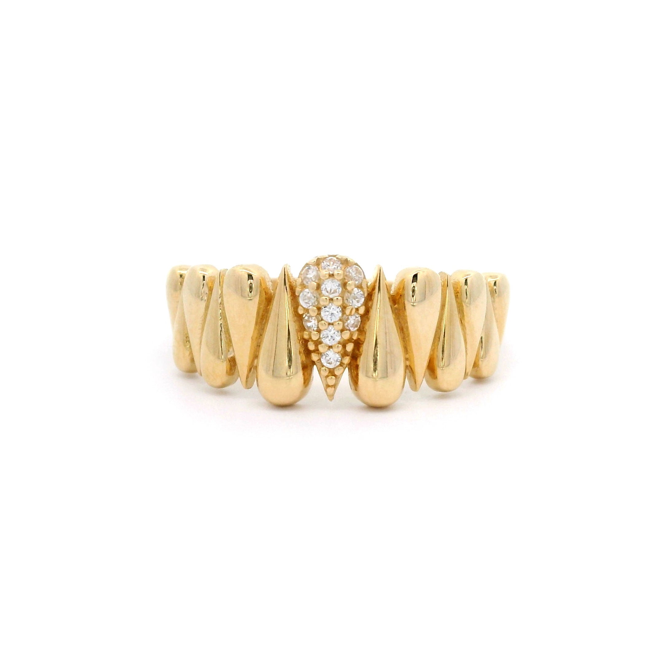 Fancy Spike Ring with CZ in Solid 14kt Yellow Gold