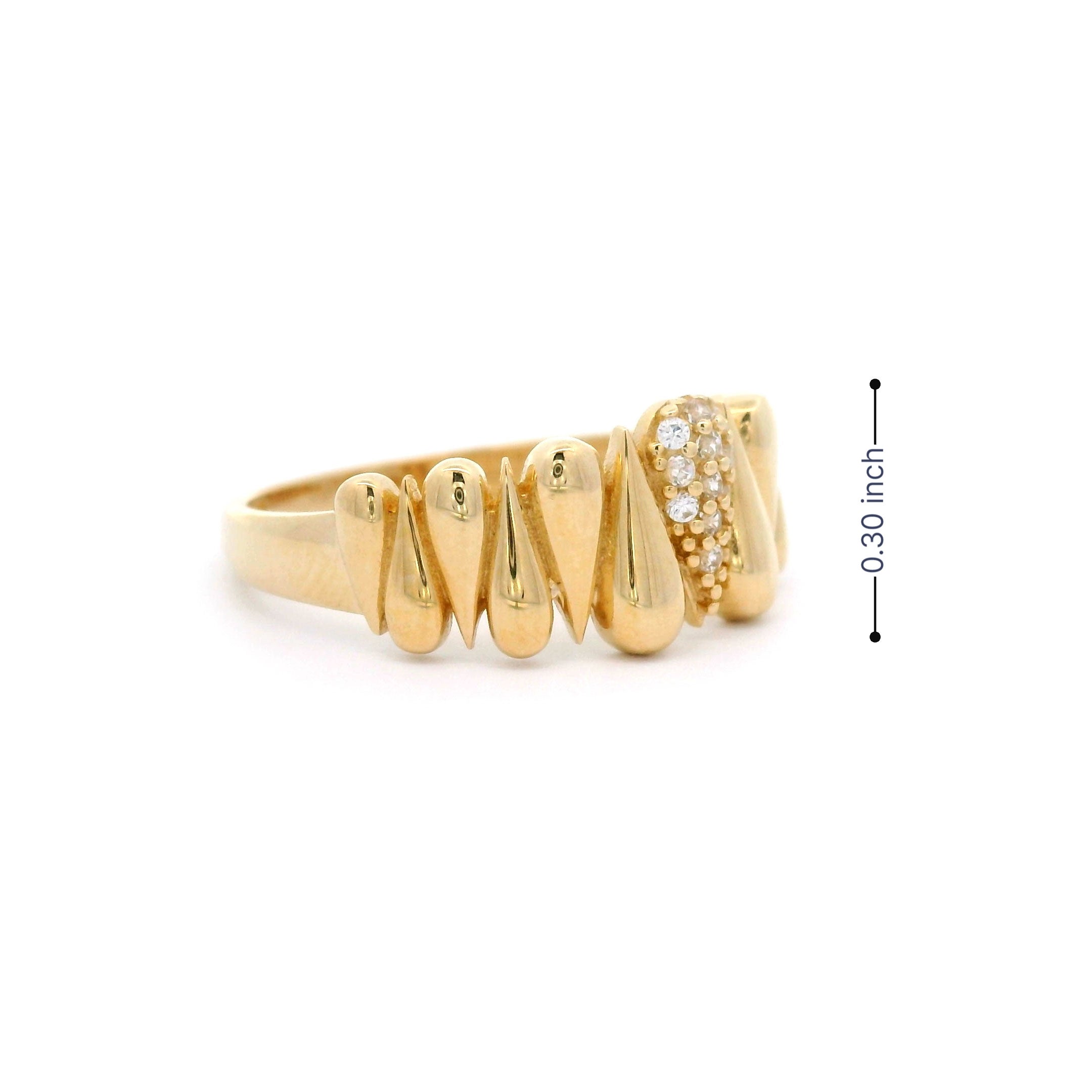 Fancy Spike Ring with CZ in Solid 14kt Yellow Gold Height 0.30 inch