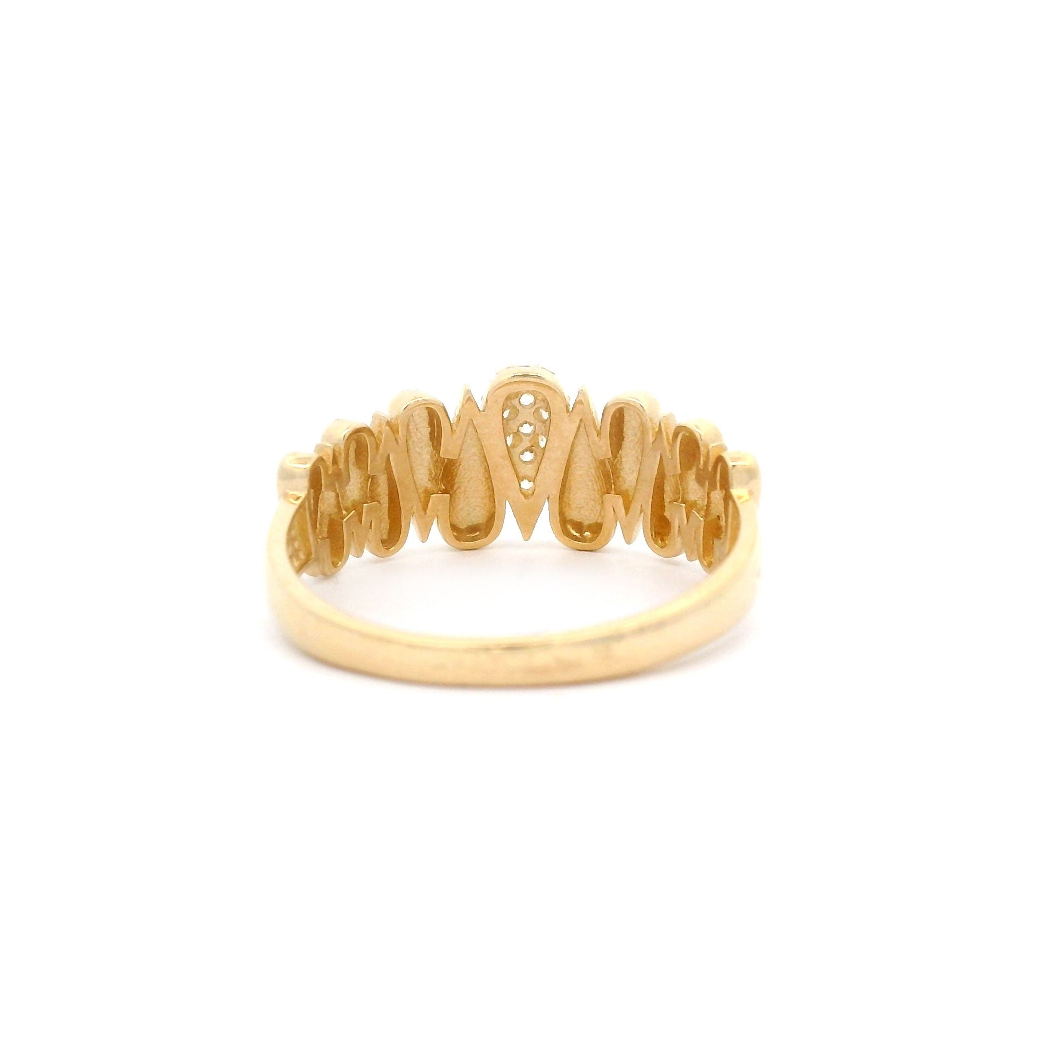 Fancy Spike Ring with CZ in Solid 14kt Yellow Gold Back