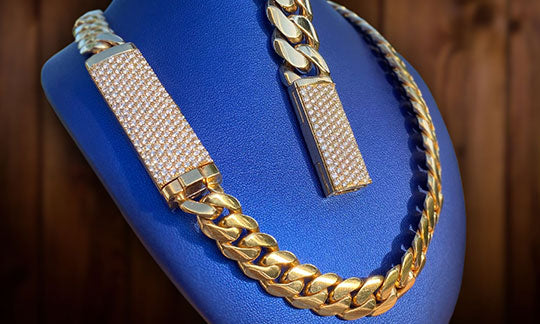 Solid Gold Miami Cuban Chain & Bracelet with Diamond Locks