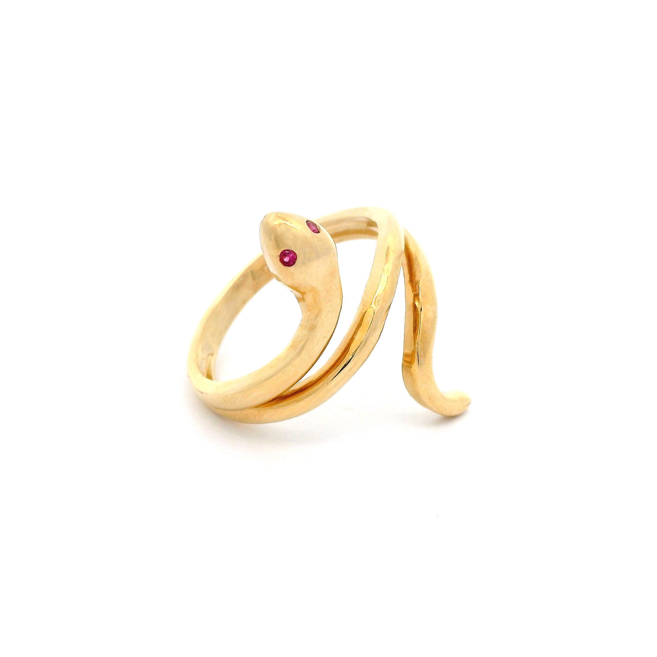 14k CZ Snake Ring with Red Eyes Side