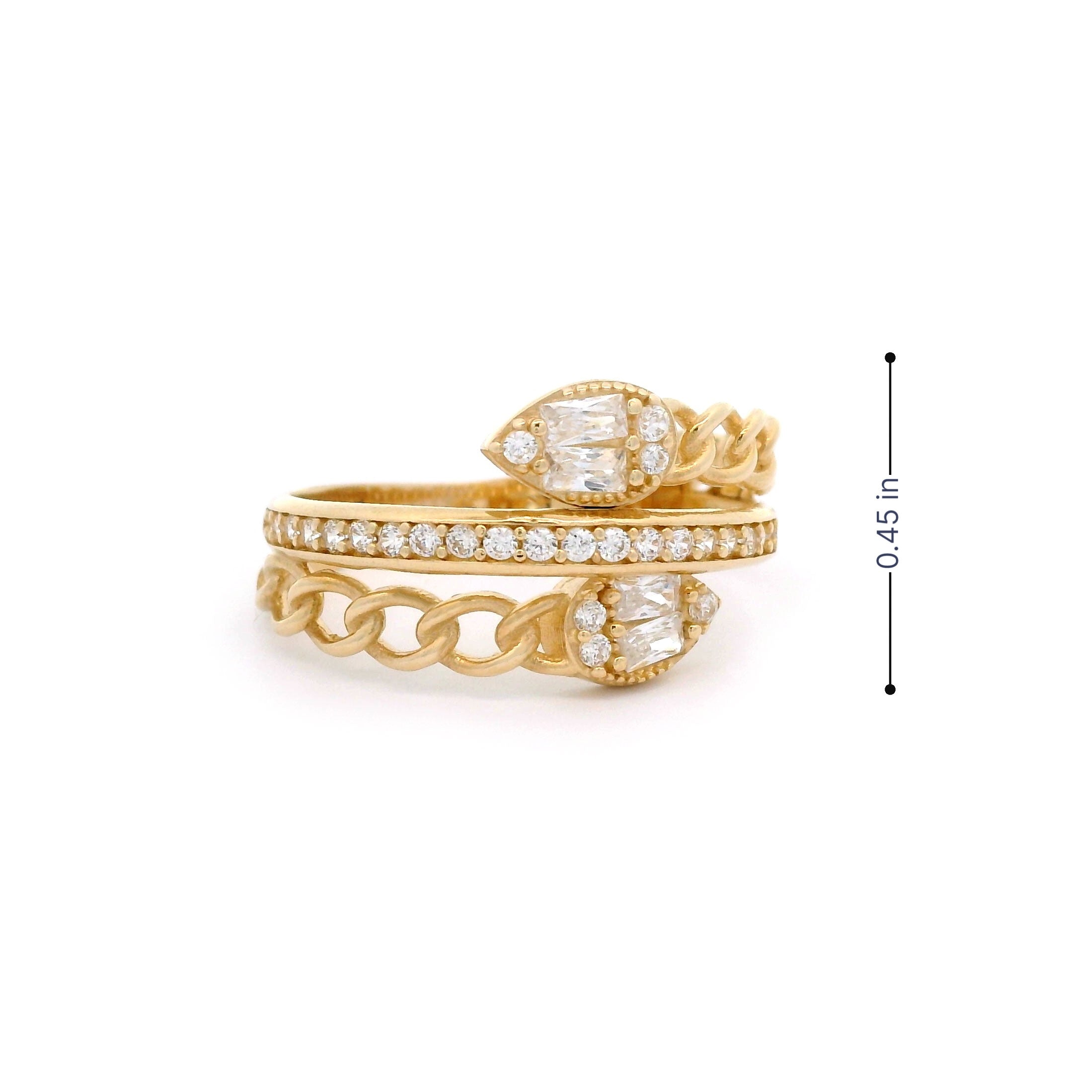 Snake & Cuban Wrap Ring with CZ in 14kt Yellow Gold Side 0.45 inch