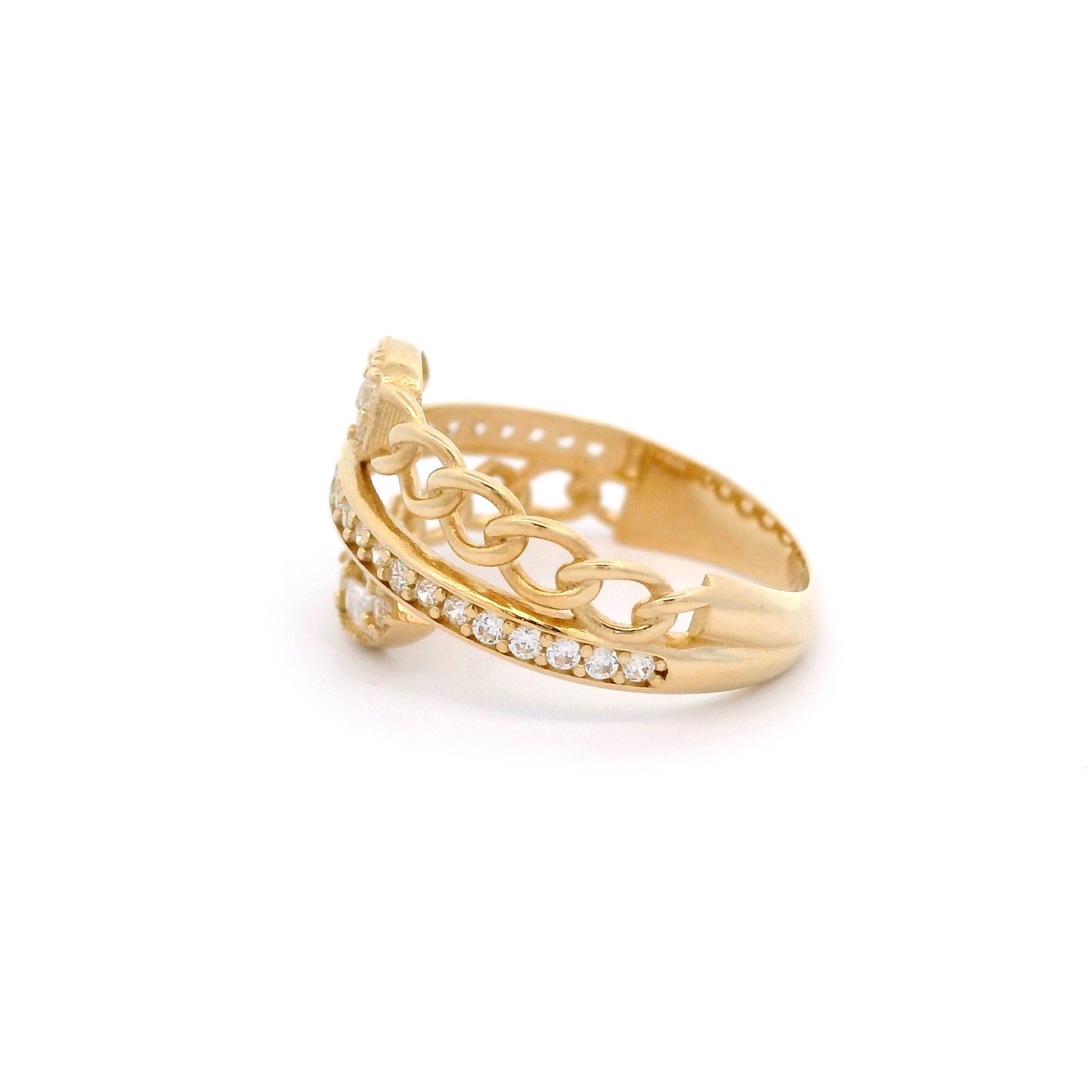 Snake & Cuban Wrap Ring with CZ in 14kt Yellow Gold Side