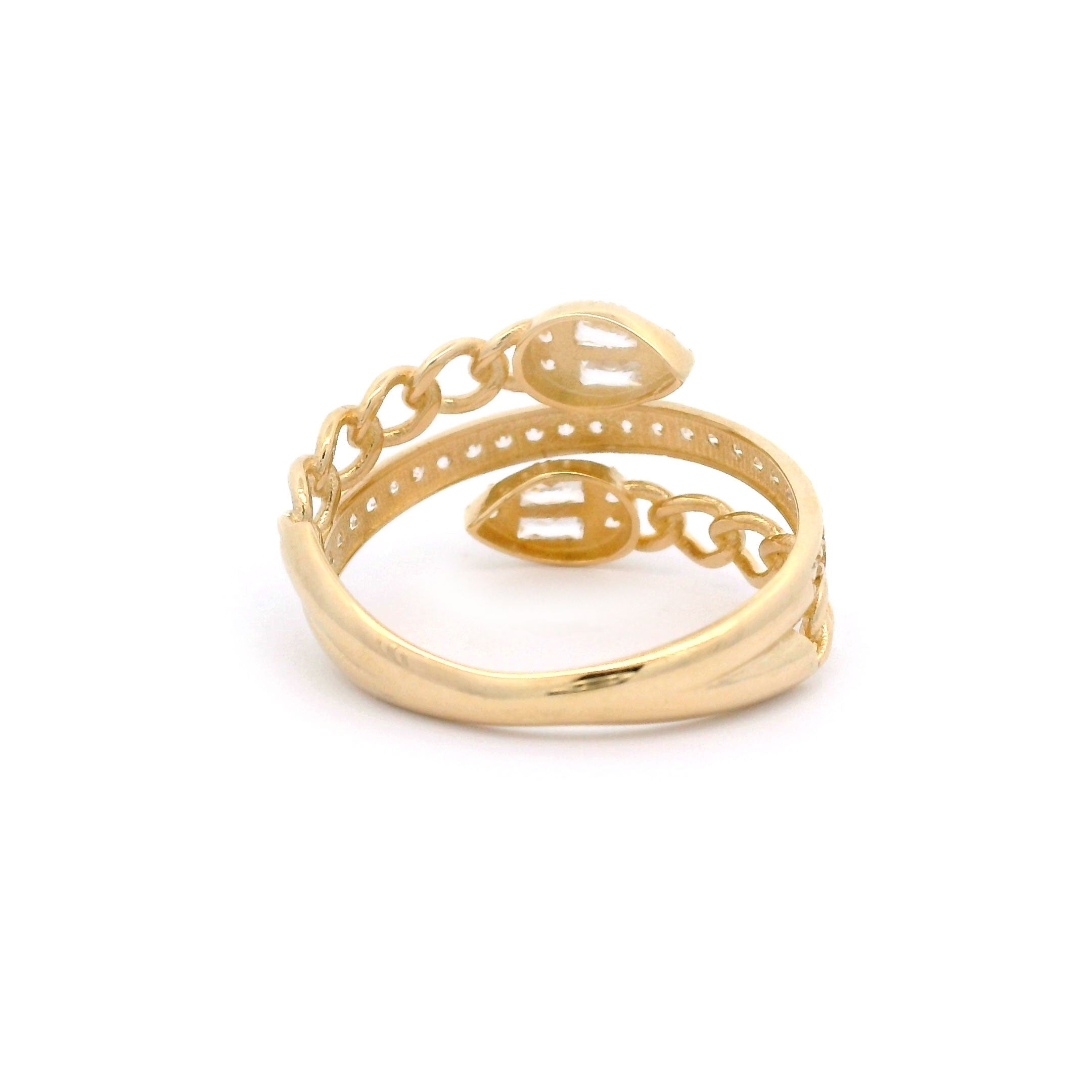 Snake & Cuban Wrap Ring with CZ in 14kt Yellow Gold Back