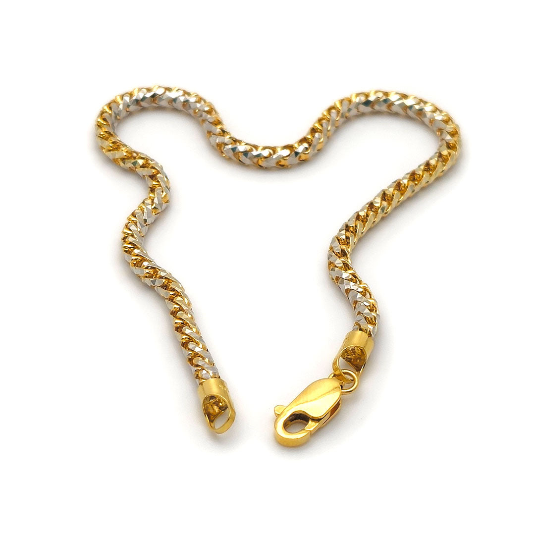 10k Solid Diamond Cut Two-tone Franco Link Bracelet 3mm Opened