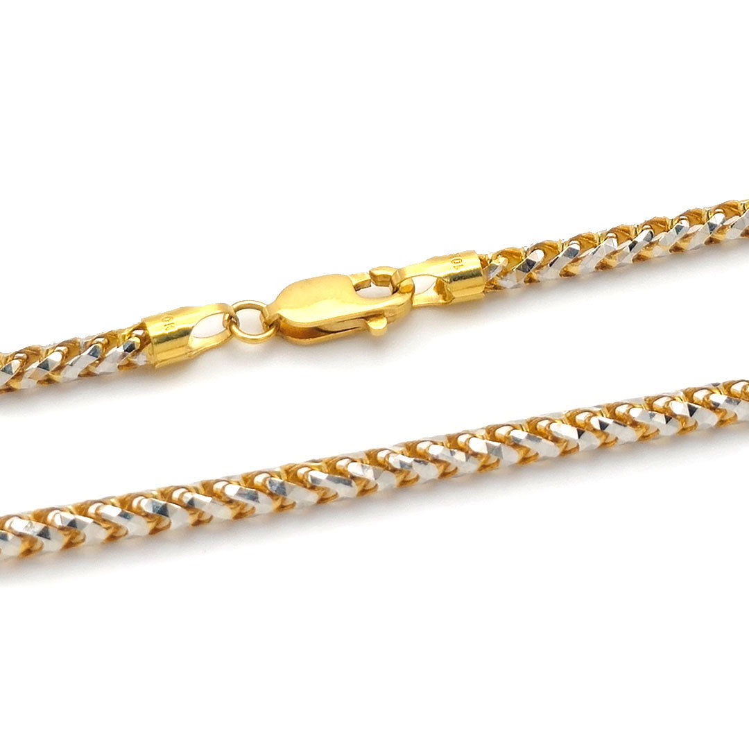 10k Solid Diamond Cut Two-tone Franco Link Chain 3mm