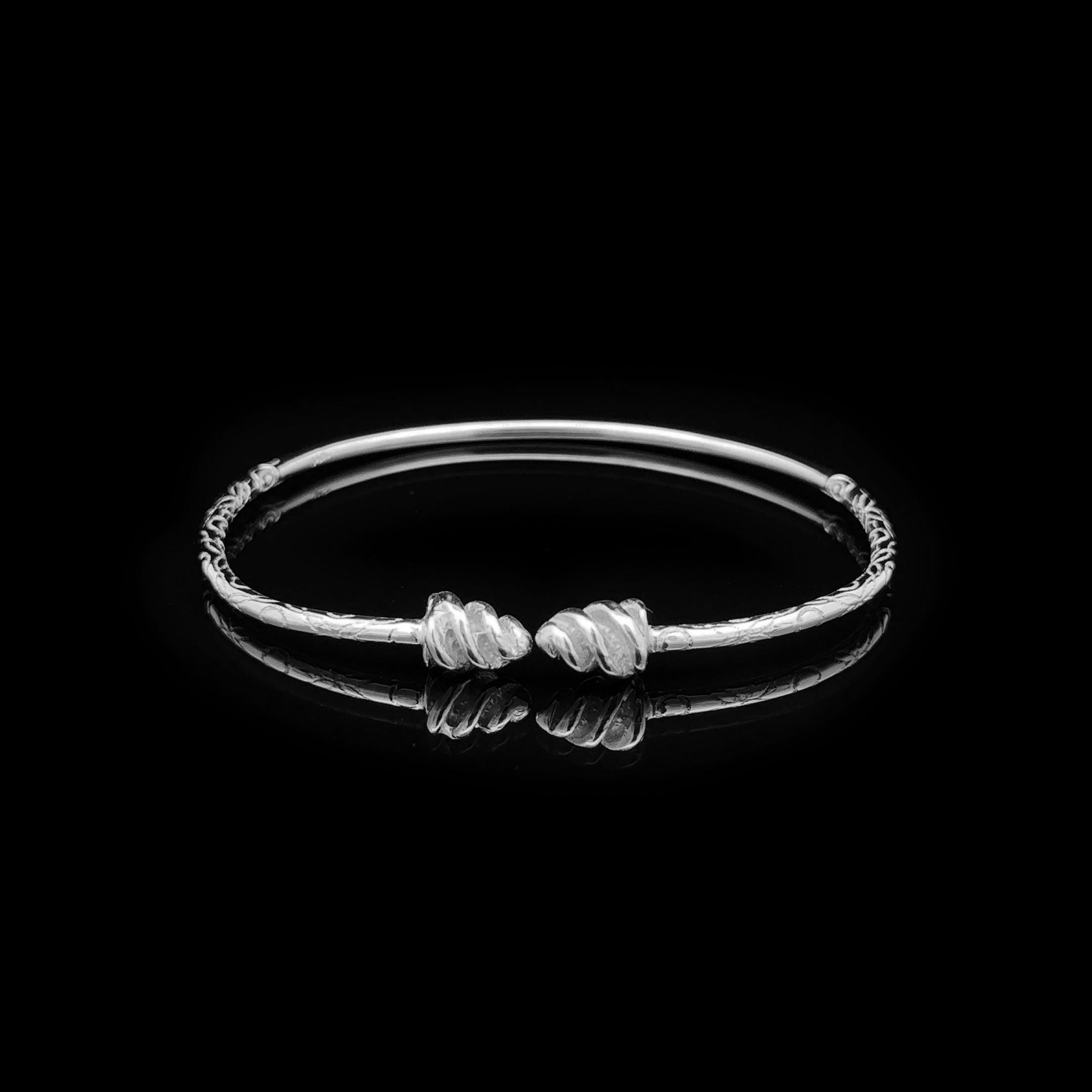 West Indian Bangle - Baby with Fancy Spiral Heads White Gold / Silver