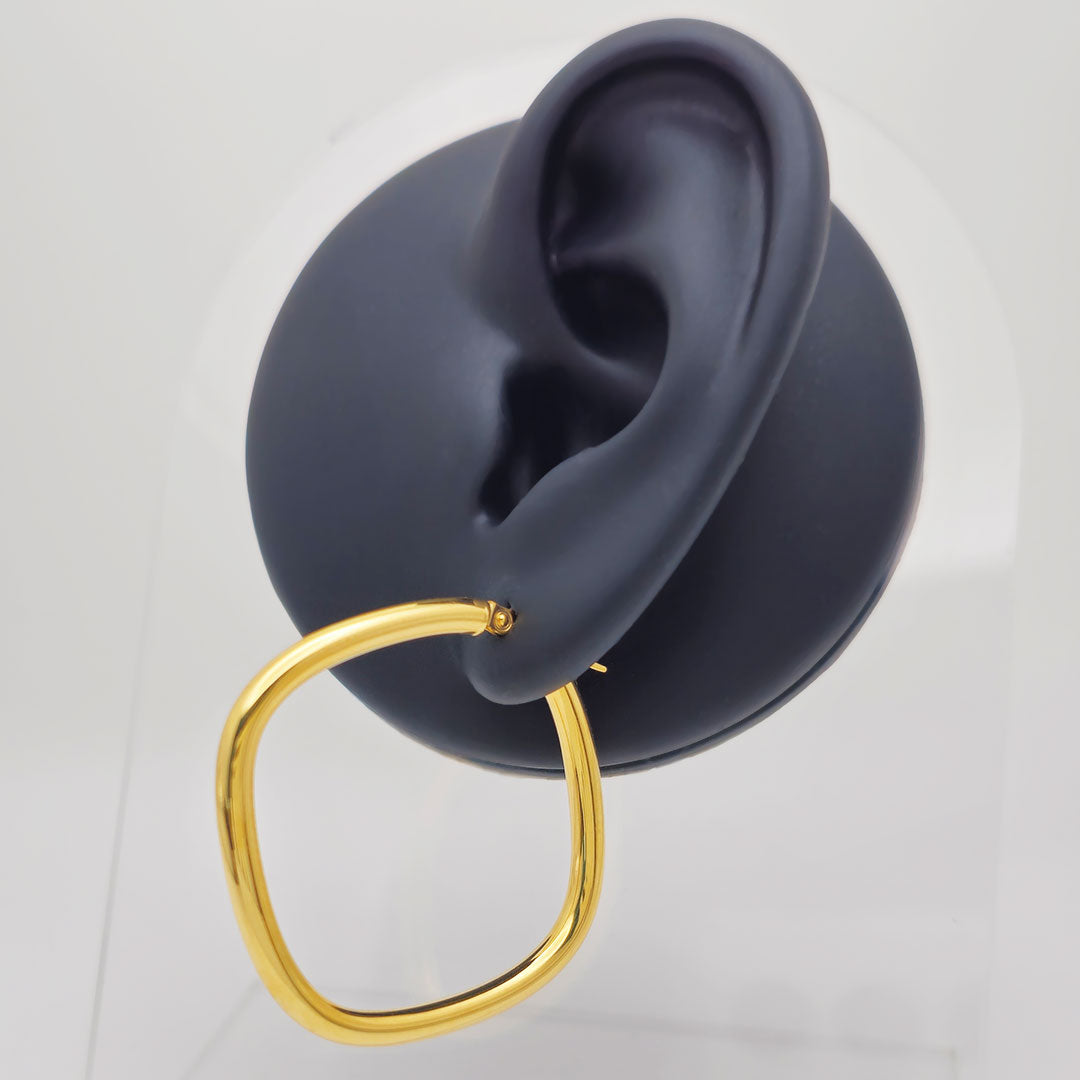 14k Square Hoop Earrings on Ear Display