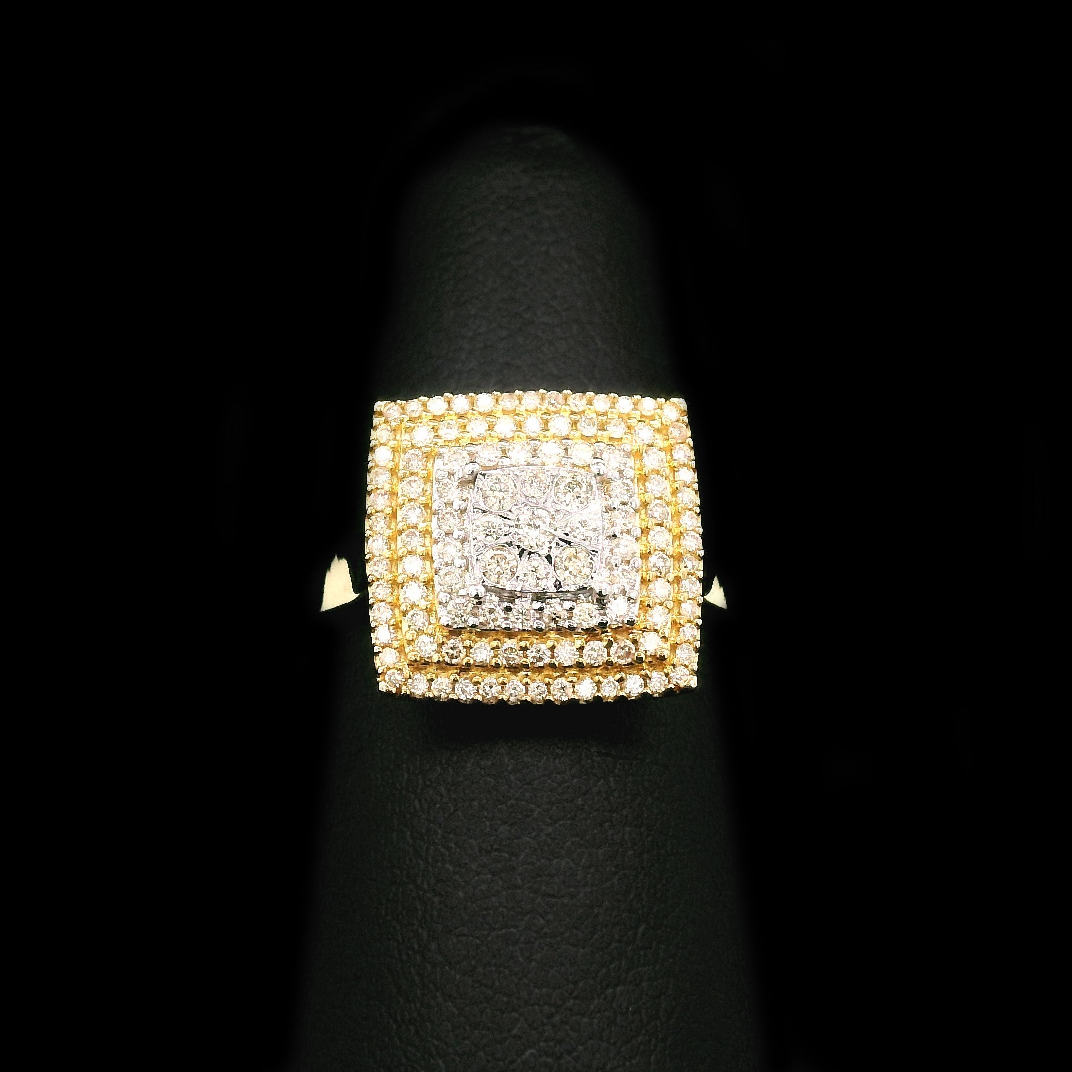 Diamond Square Cluster with Triple Halo Engagement Ring 10k Yellow Gold