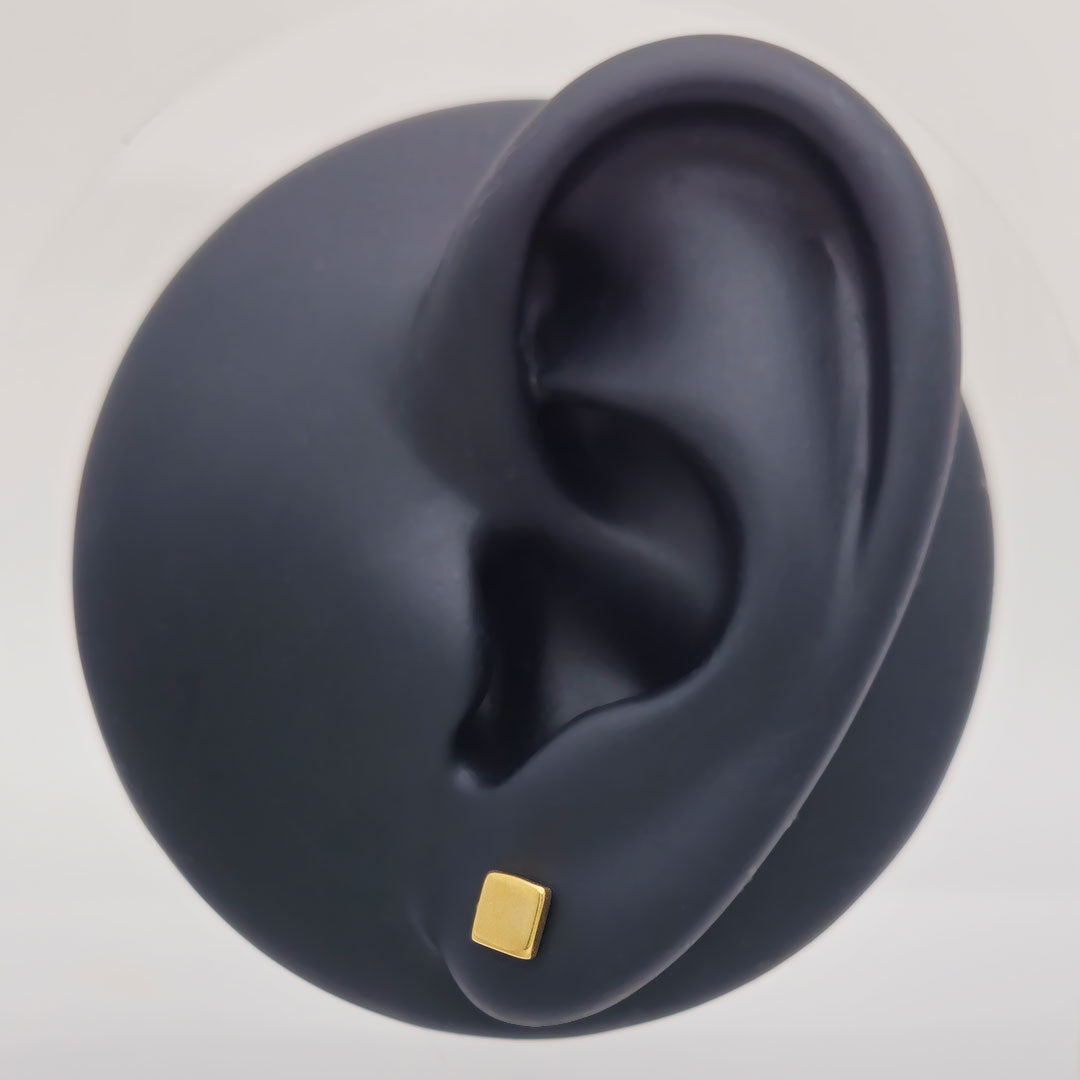 14k Square Stud Earrings on Ear Display