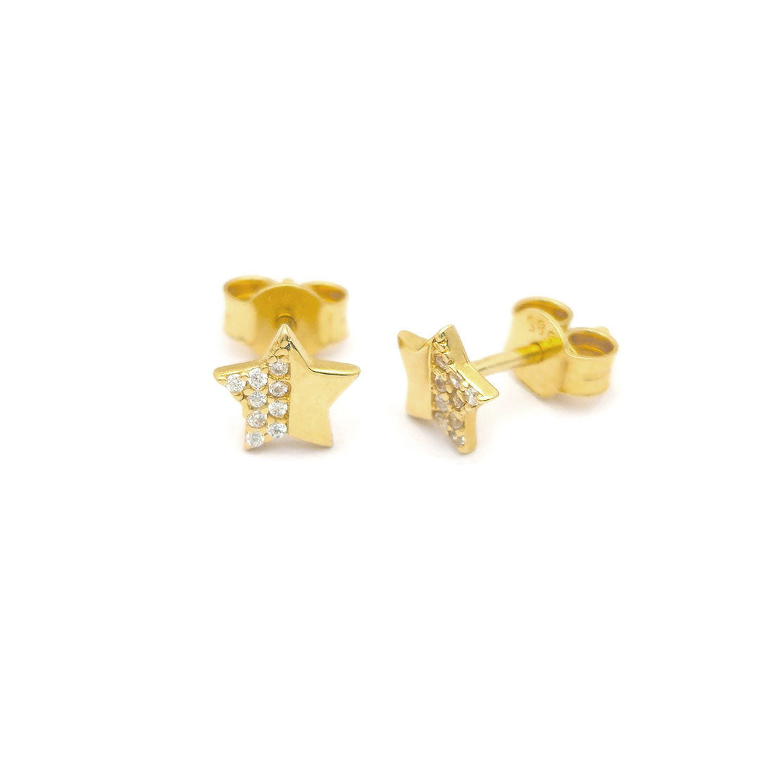 14k CZ Star Fancy Stud Earrings Side