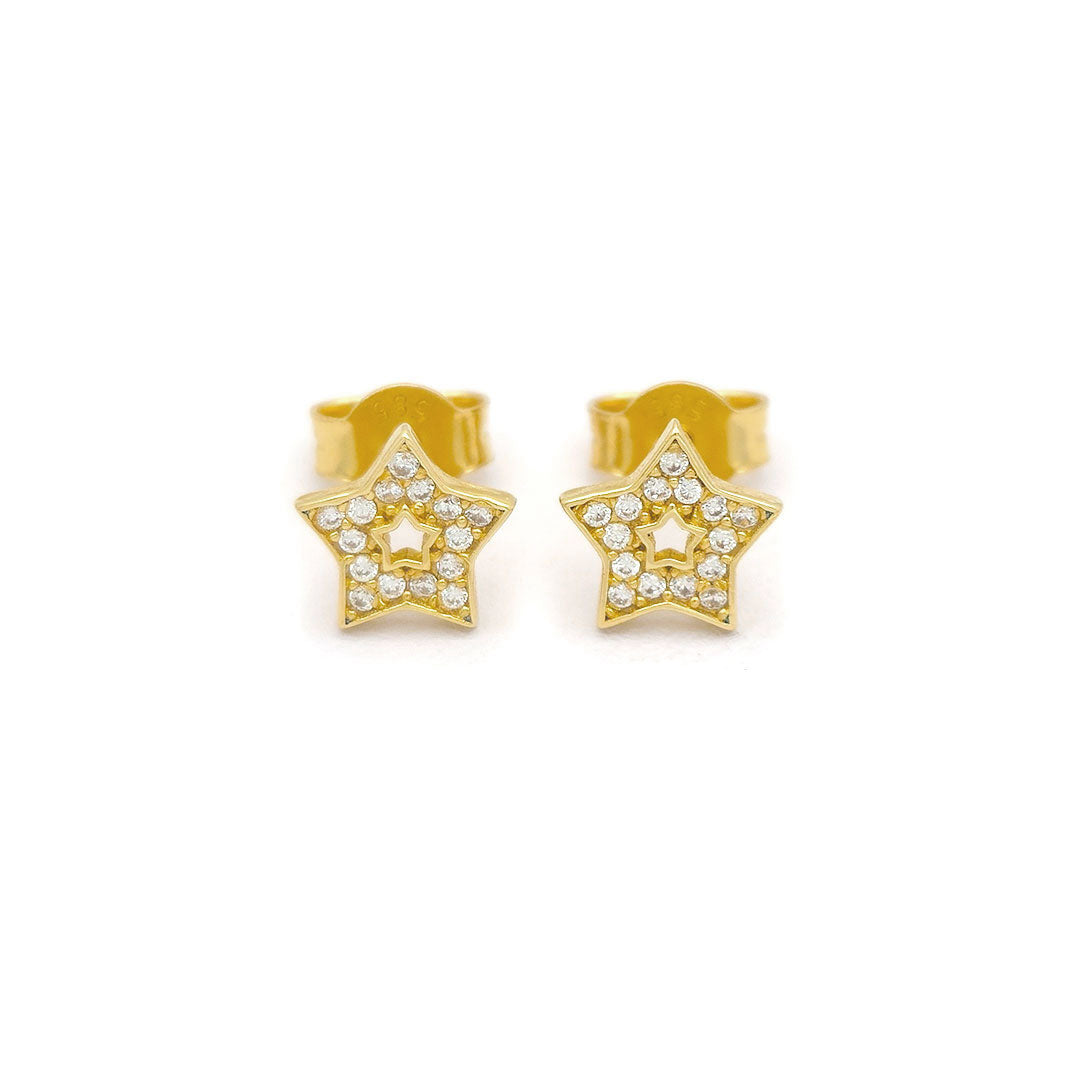 14k CZ Star Outline Stud Earrings