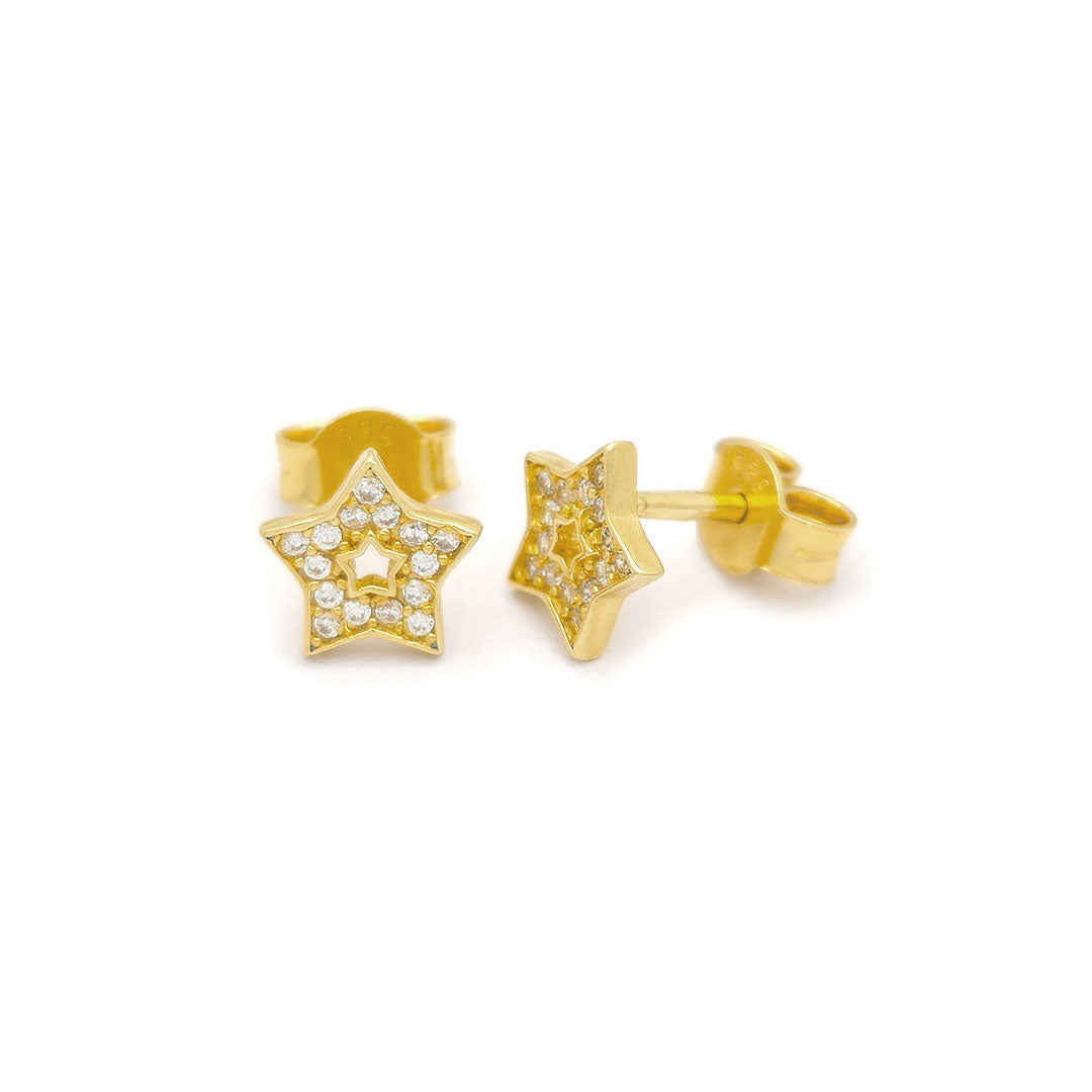 14k CZ Star Outline Stud Earrings Side