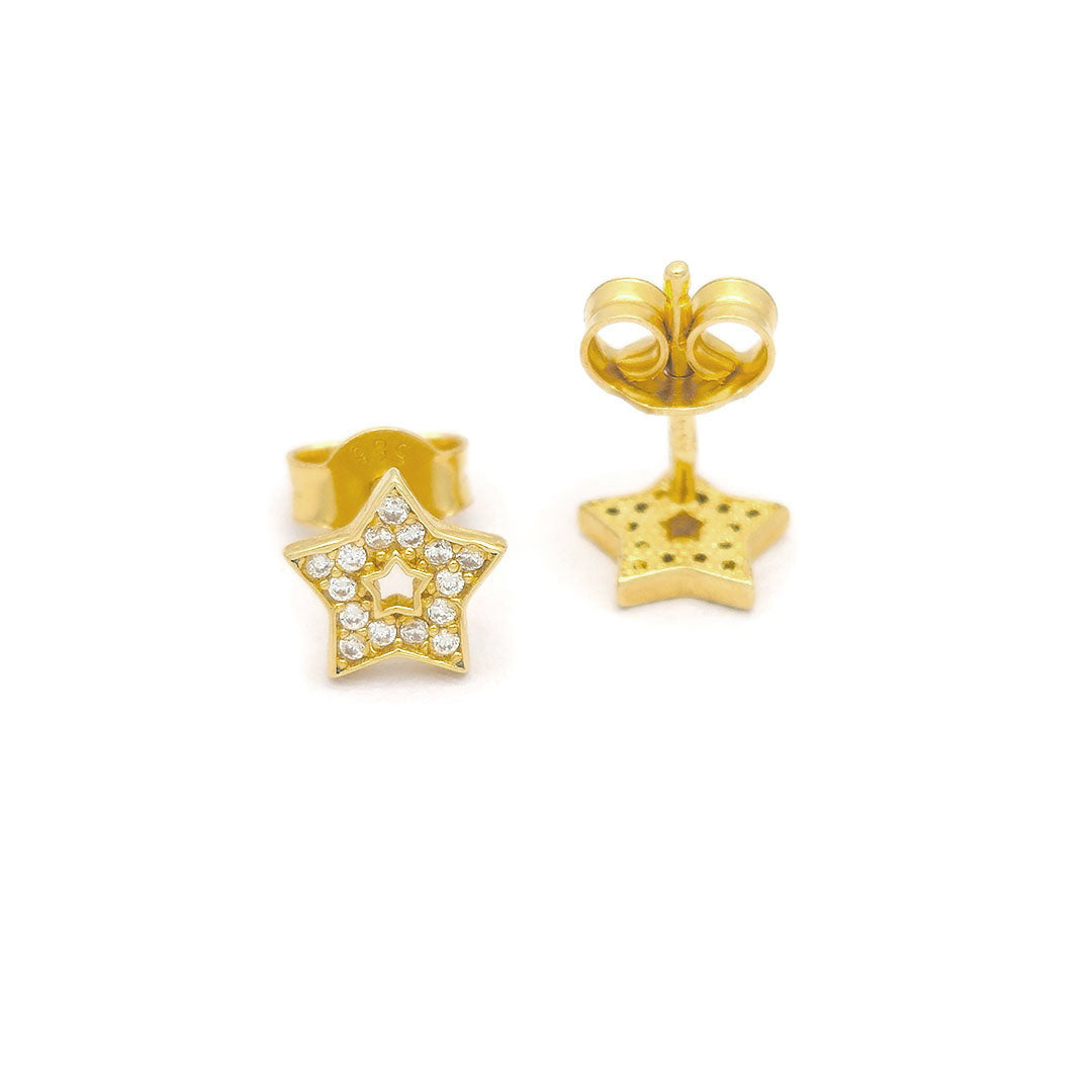 14k CZ Star Outline Stud Earrings Back