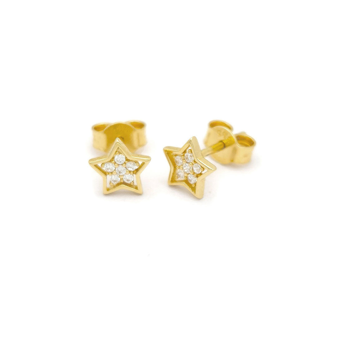 14k CZ Star with Border Stud Earrings Side