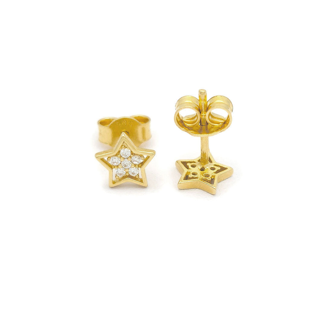 14k CZ Star with Border Stud Earrings Back