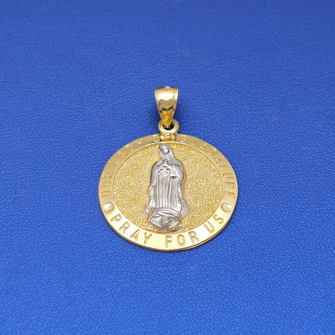 14k Our Lady of Guadalupe Pray for Us Circle Medallion Pendant