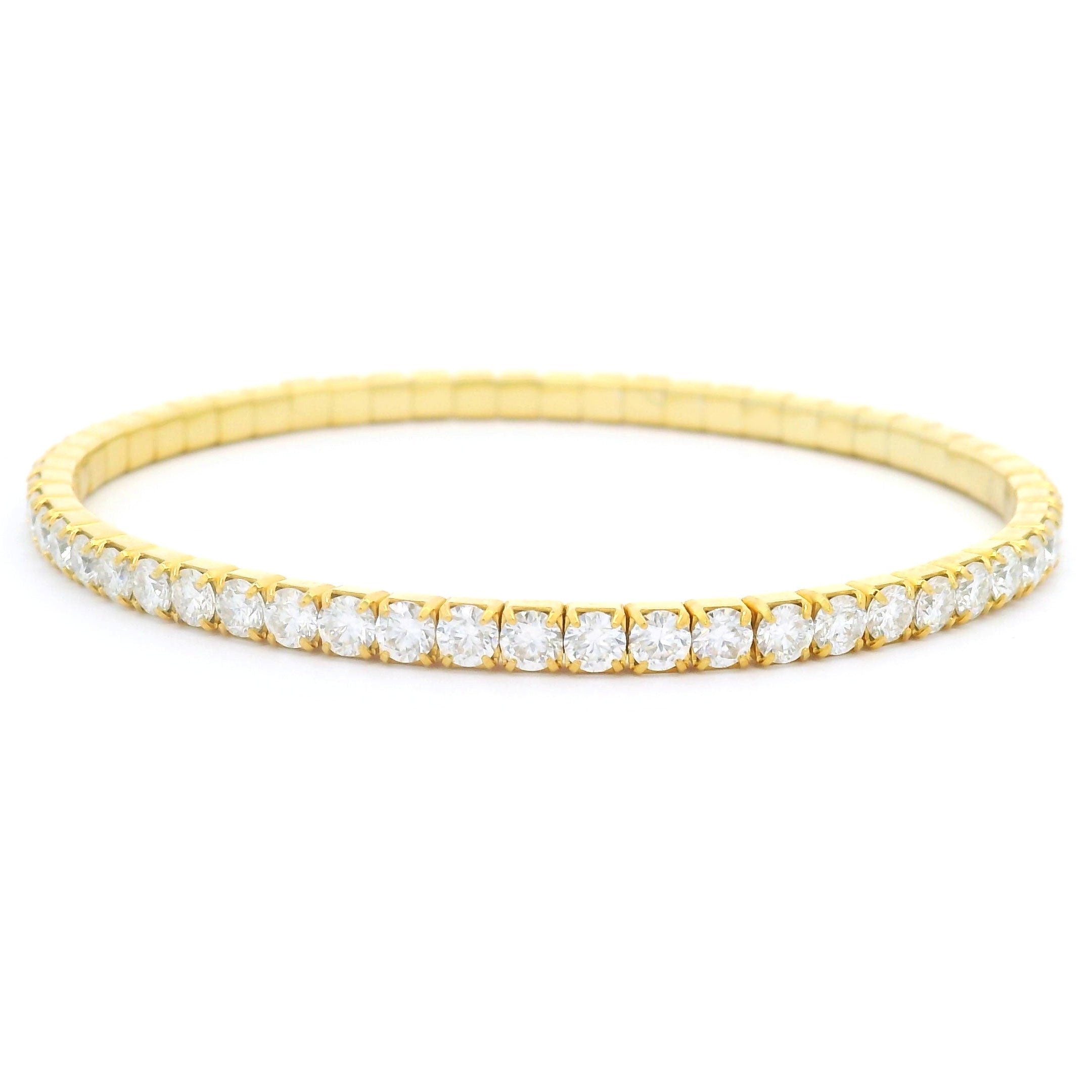 925 Sterling Silver Stretch Moissanite Tennis Bracelet with gold finish