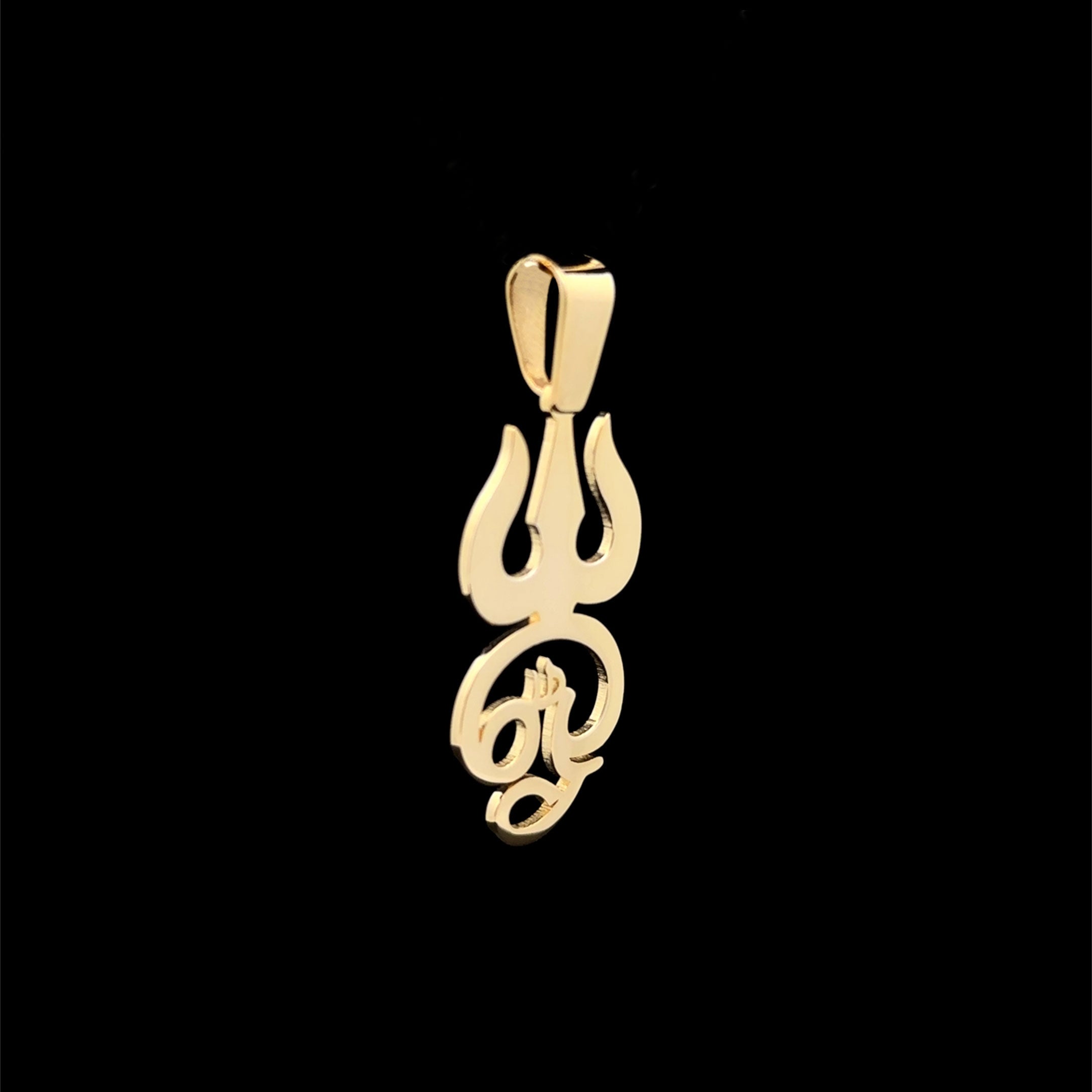 Custom Tamil Om Trishul Pendant in Yellow Gold Side