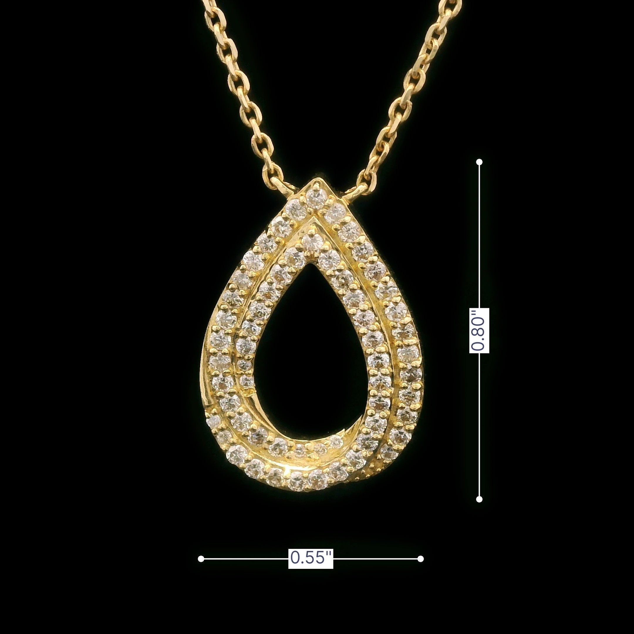 Diamond Twist Teardrop Pendant Necklace in 14k Yellow Gold Size