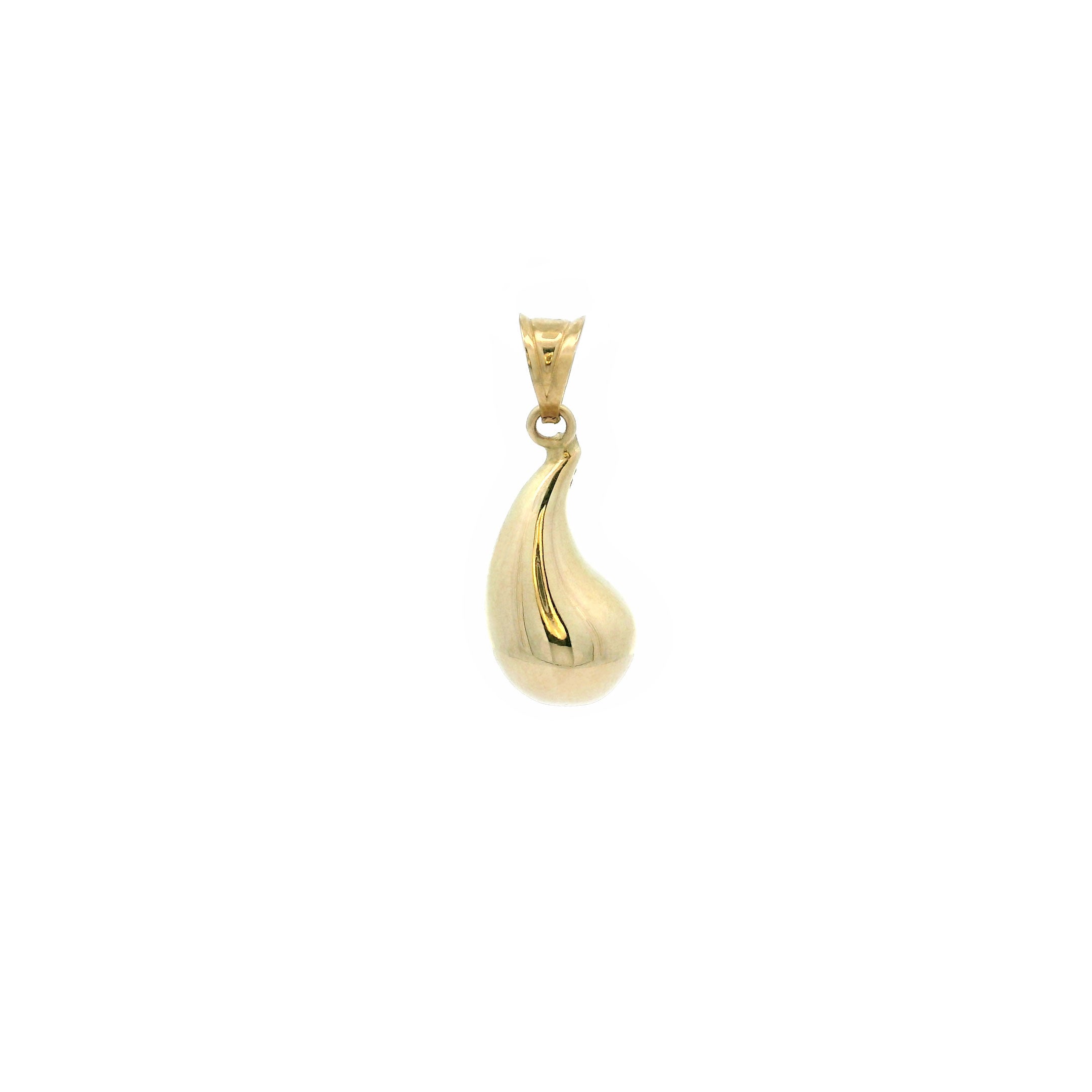 10k Yellow Gold Teardrop Puff Pendant on White Background