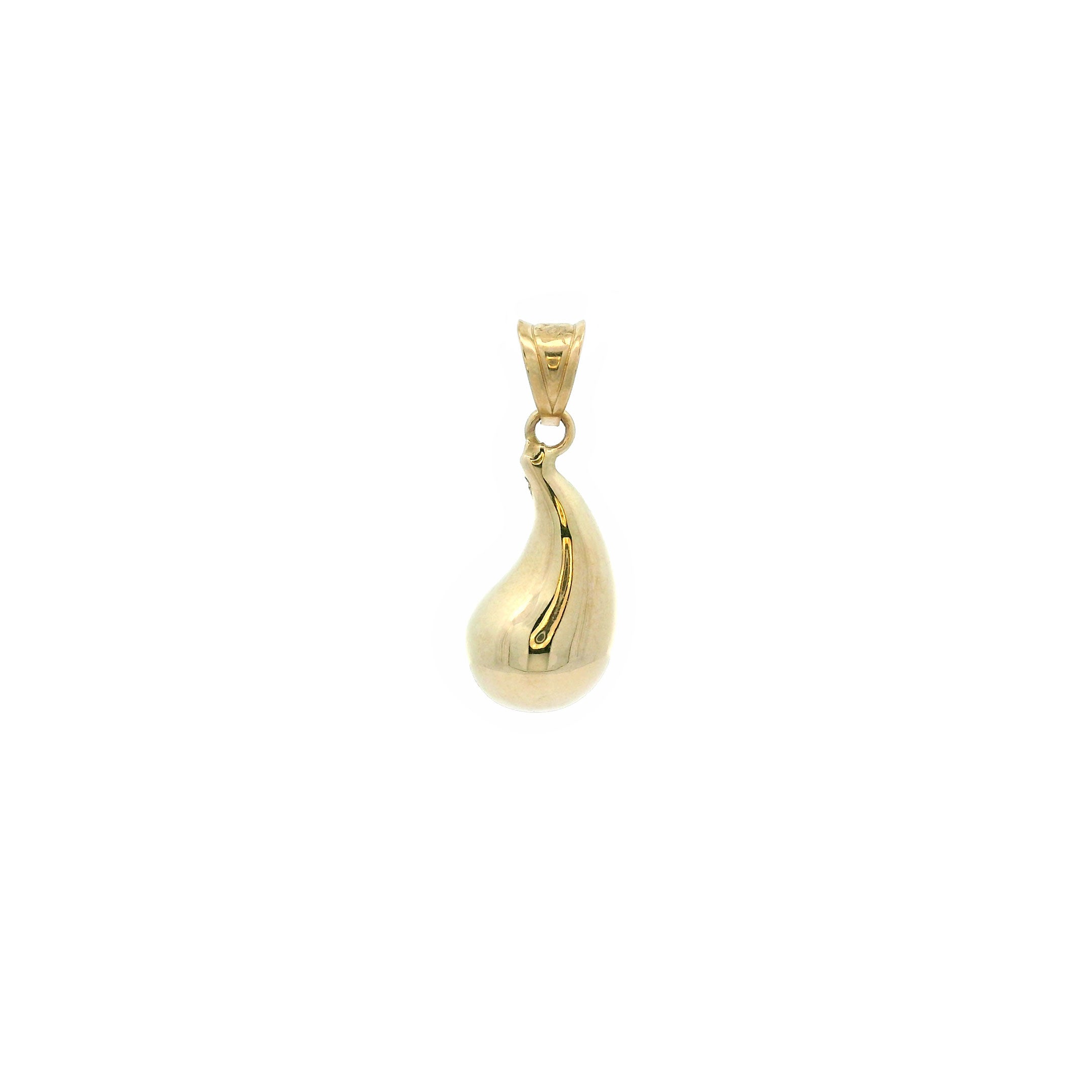 10k Yellow Gold Teardrop Puff Pendant on White Background back