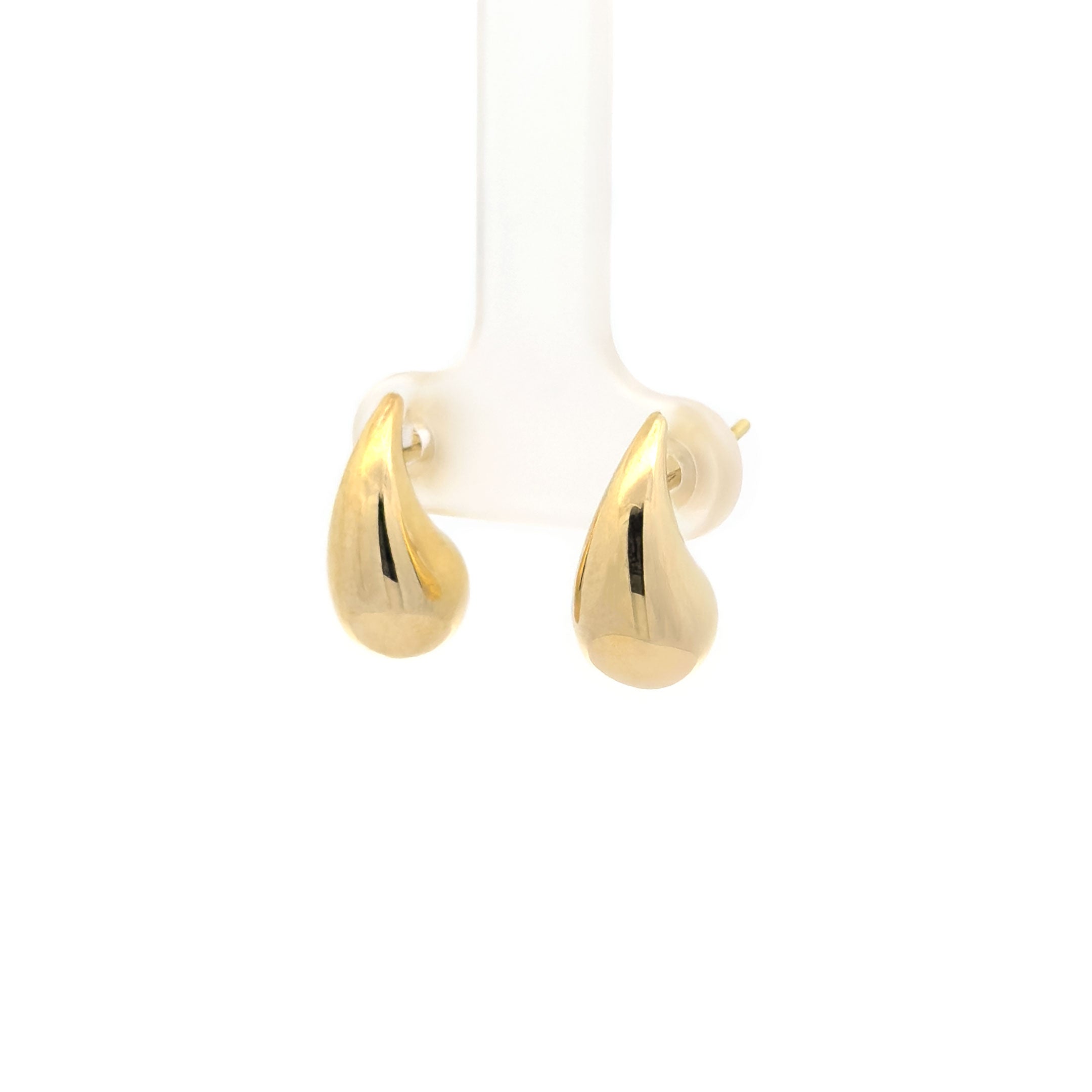10k Yellow Gold Teardrop Puff Stud Earrings on White Background side