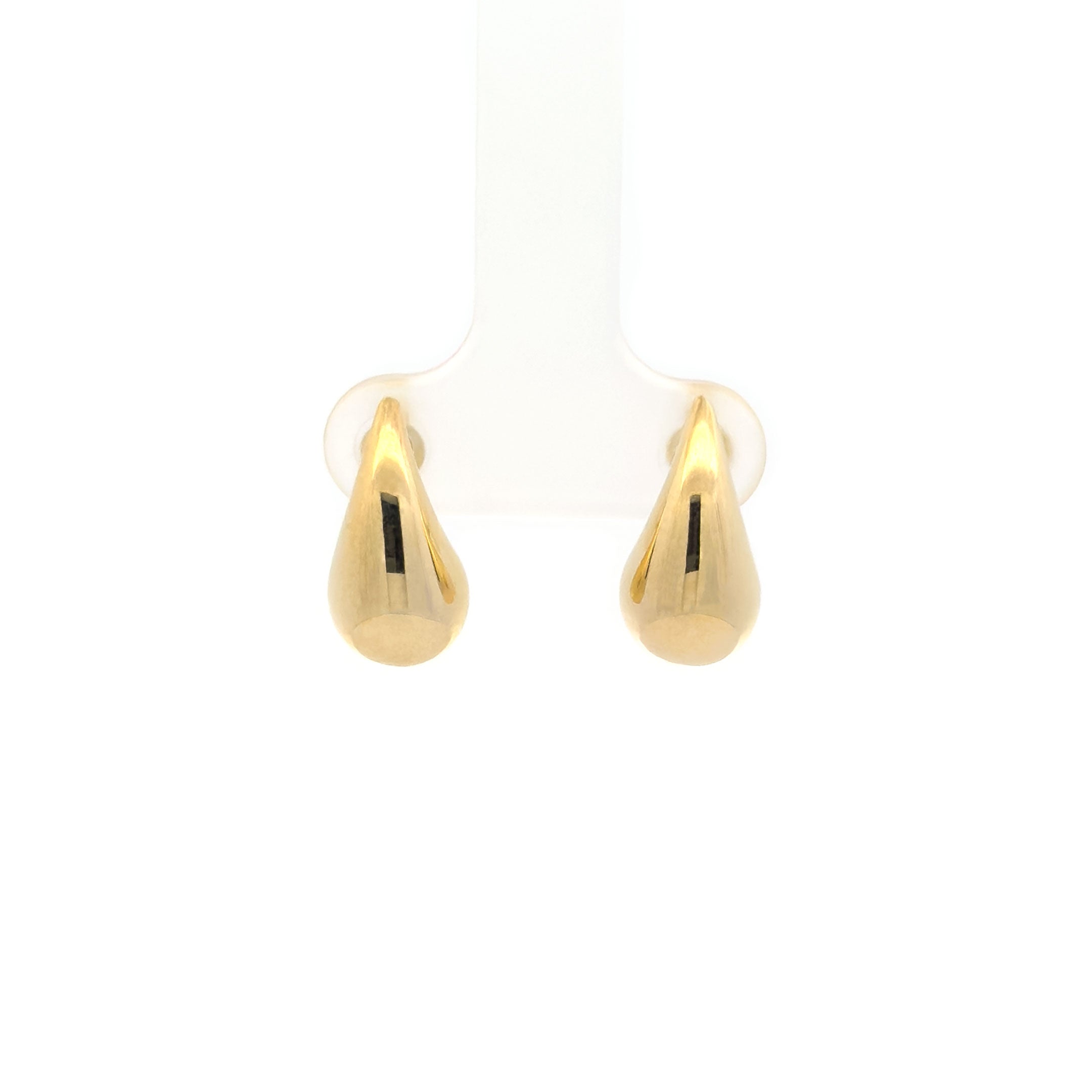 10k Yellow Gold Teardrop Puff Stud Earrings on White Background