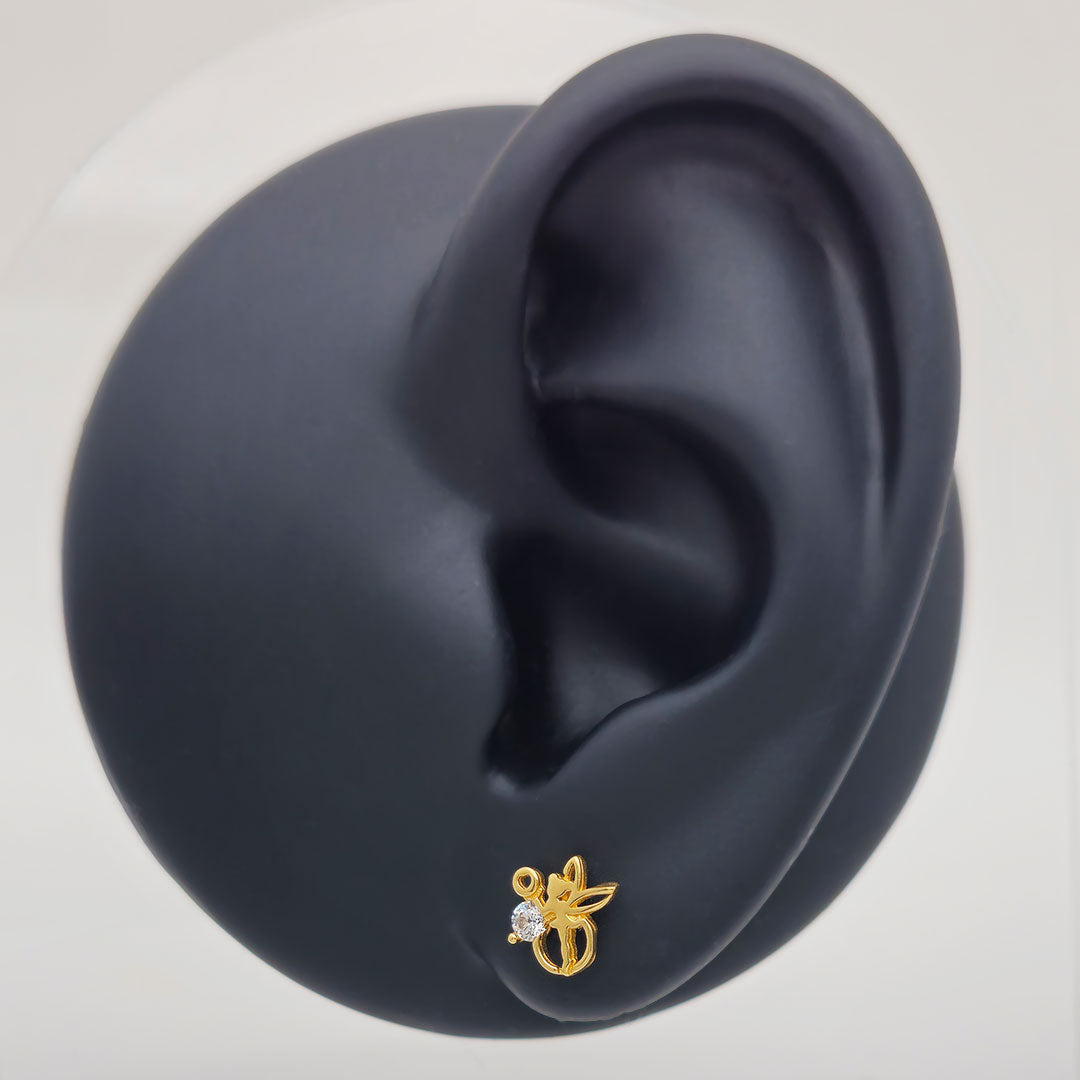 14k CZ Fairy Stud Earrings on Ear Display