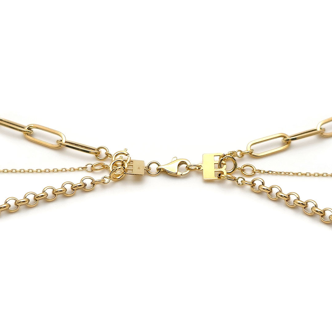 14k Triple Layered Rolo, Fancy Link & Cable Paper Clip Necklace