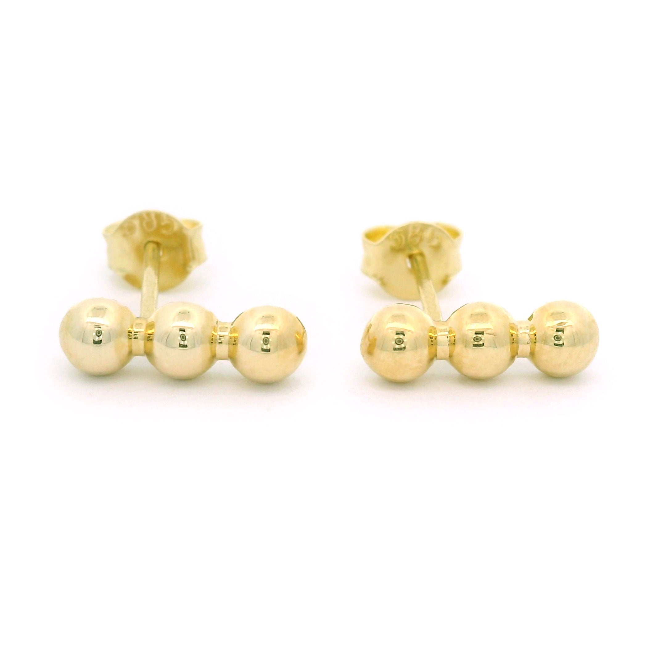 14k Yellow Gold Triple Ball Stud Earrings