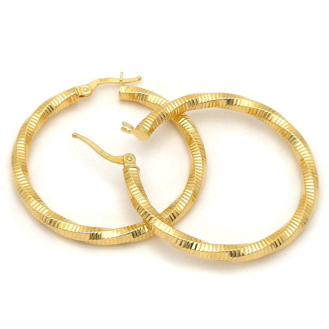 14k Laser Cut Twist Hoop Earrings Open