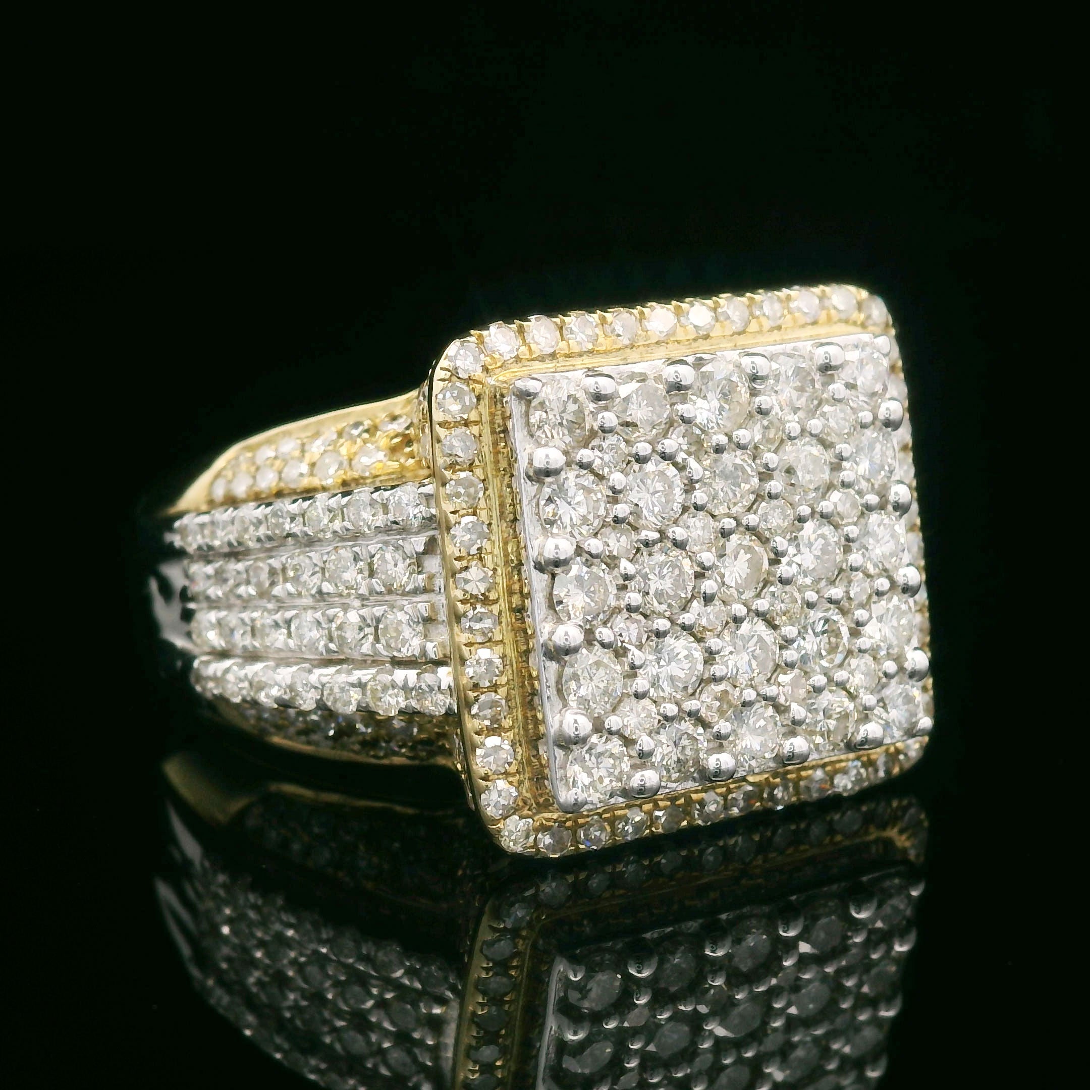 Diamond Square Men's Ring 10k Yellow Gold 2.90ct