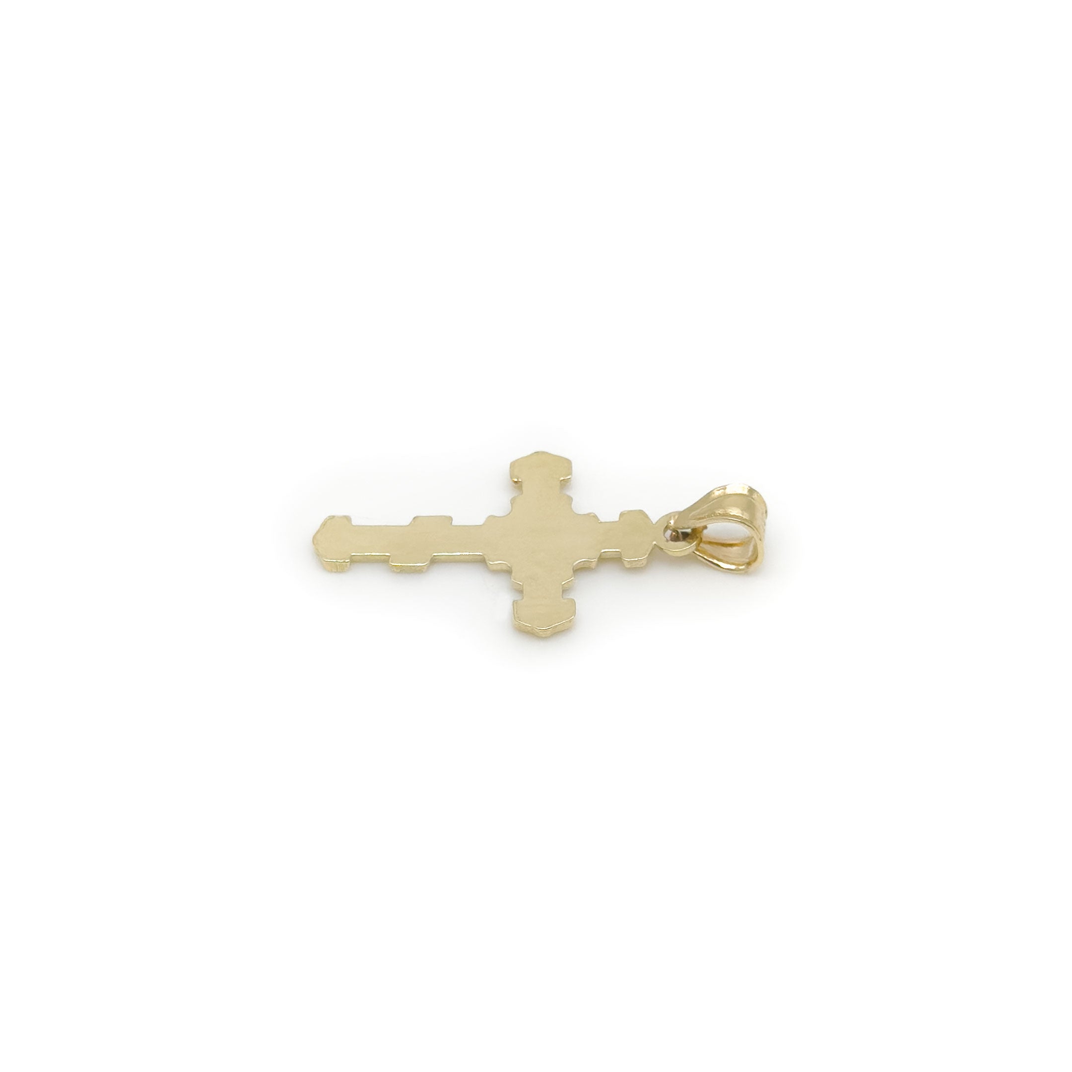 10k gold unique vintage style cross pendant on white background back
