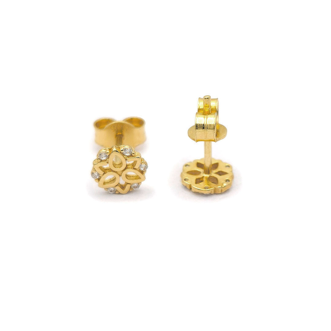 14k CZ Fancy Round Design Stud Earrings Back