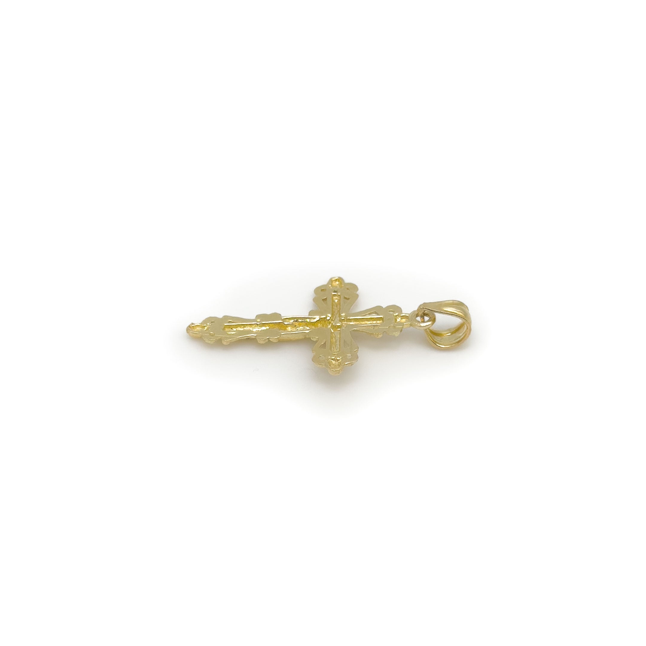 10k yellow gold vintage style crucifix cross pendant on white background back