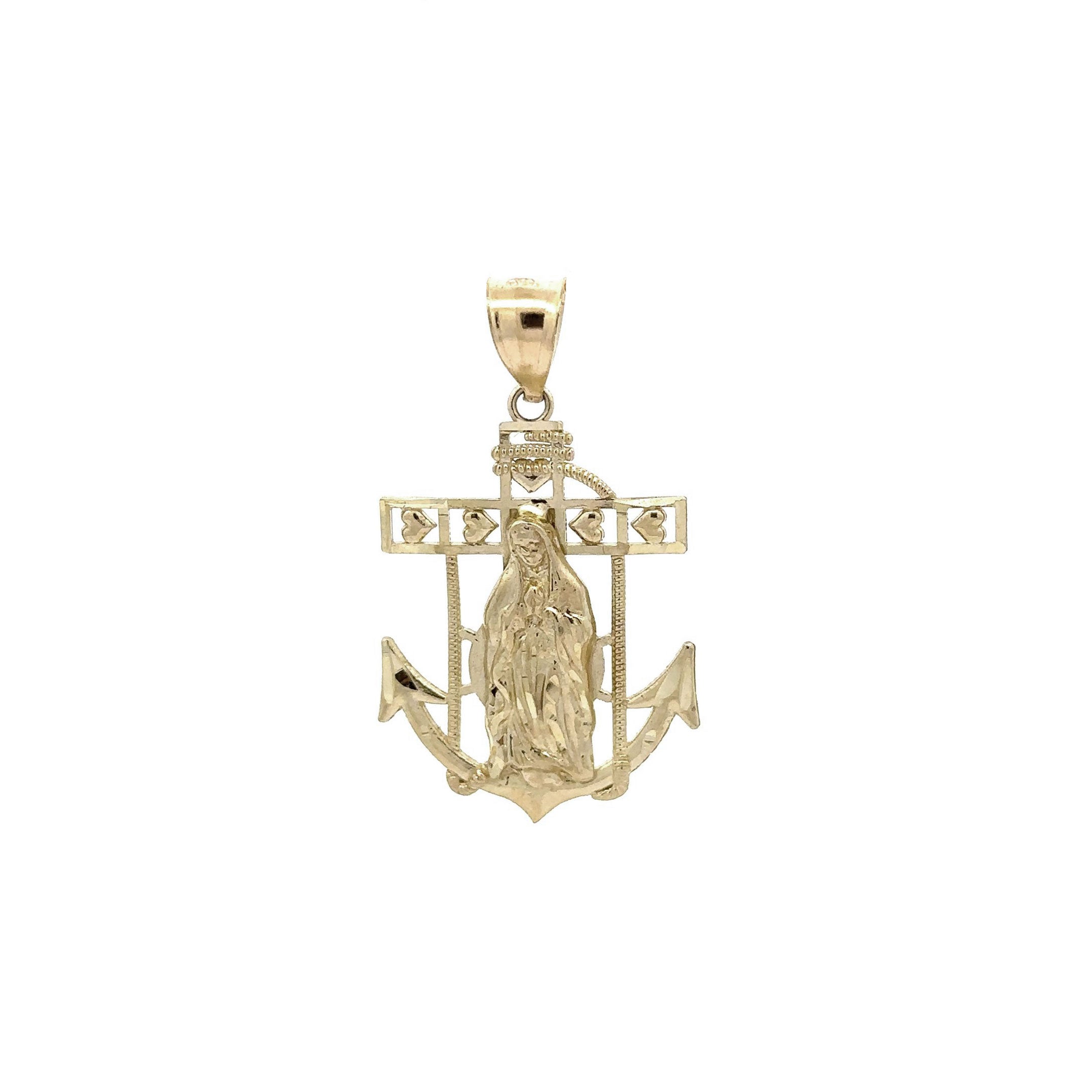 10k Virgin Mary on Cross Anchor Pendant