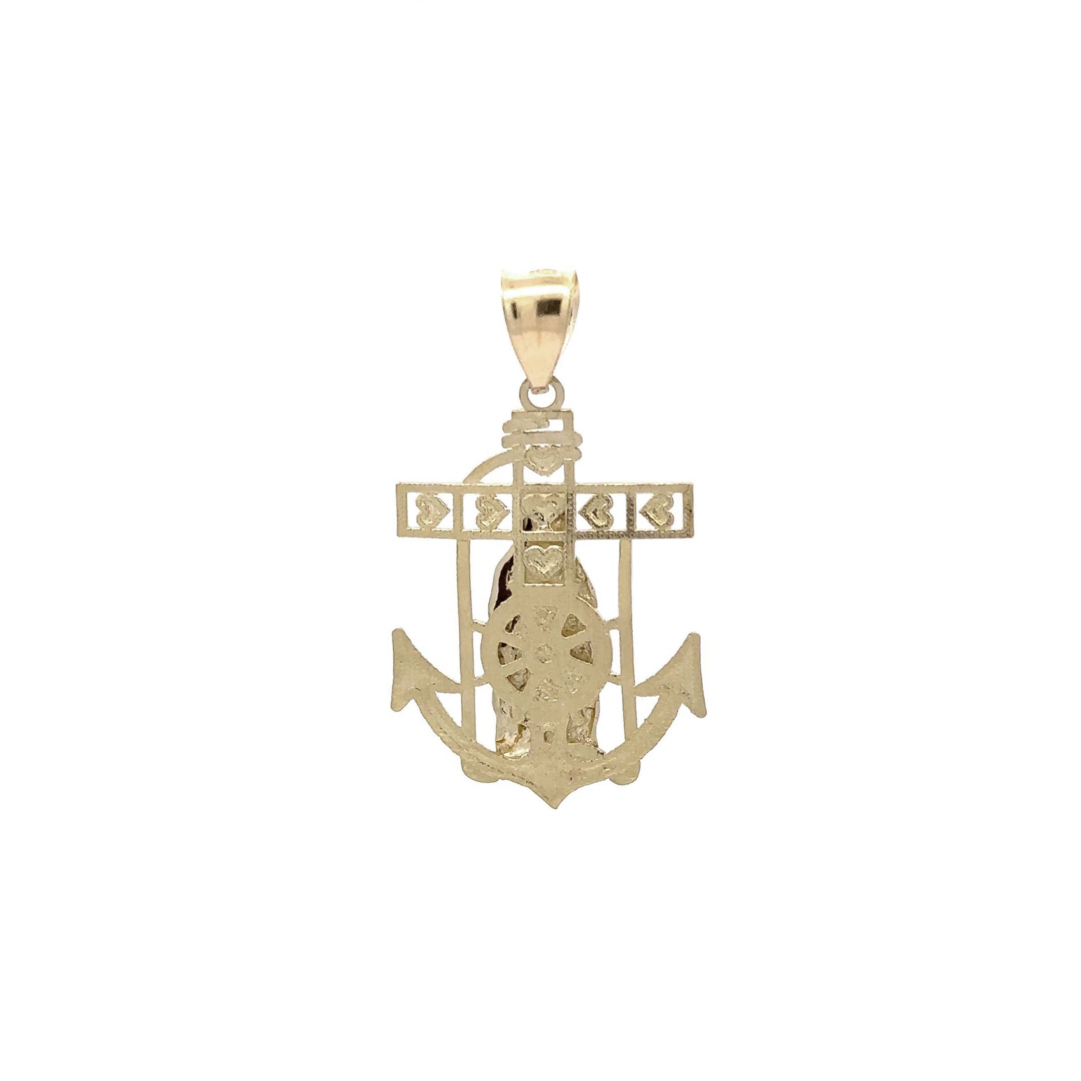 10k Virgin Mary on Cross Anchor Pendant Back