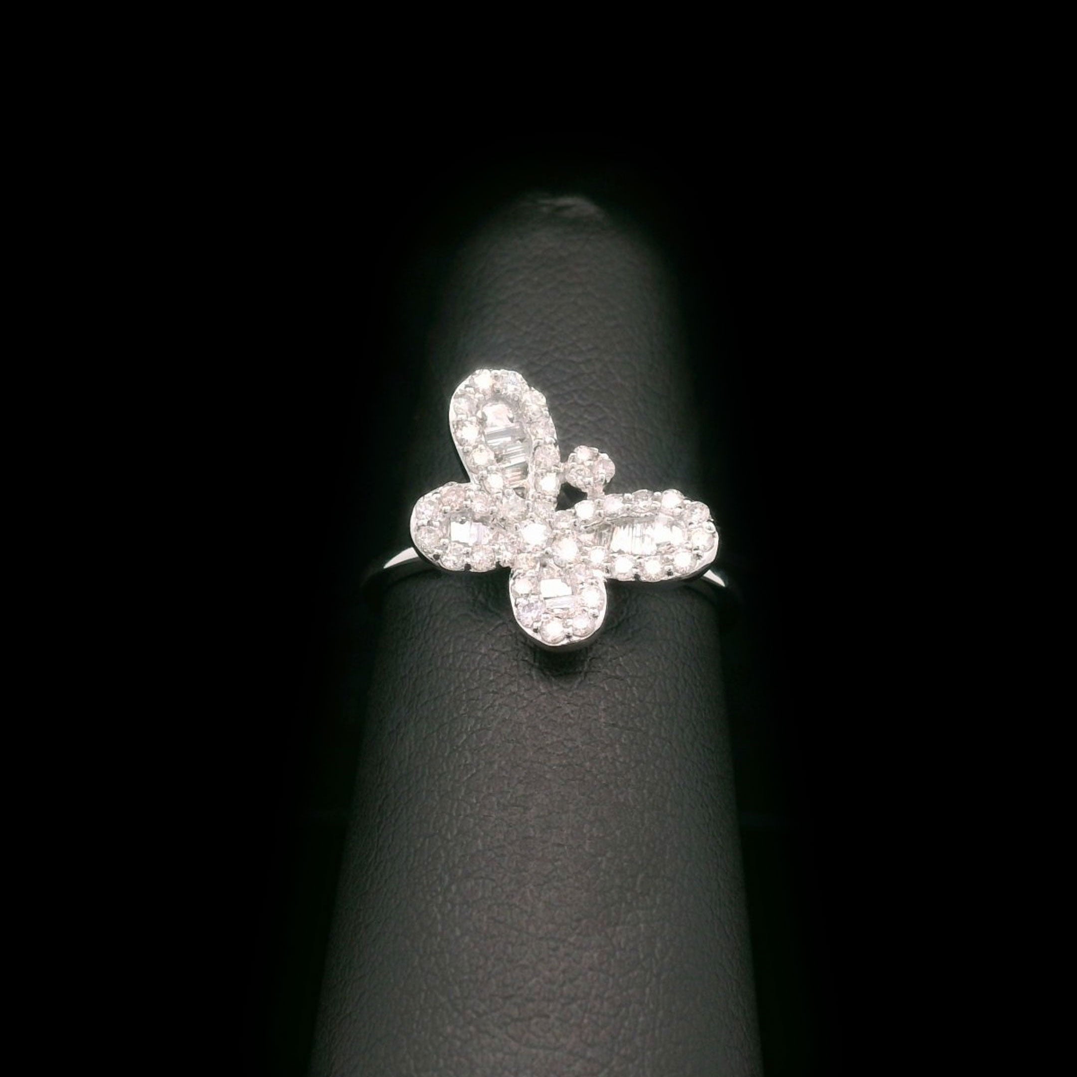 Diamond Butterfly Twist Ring in 10k White Gold on Finger Display