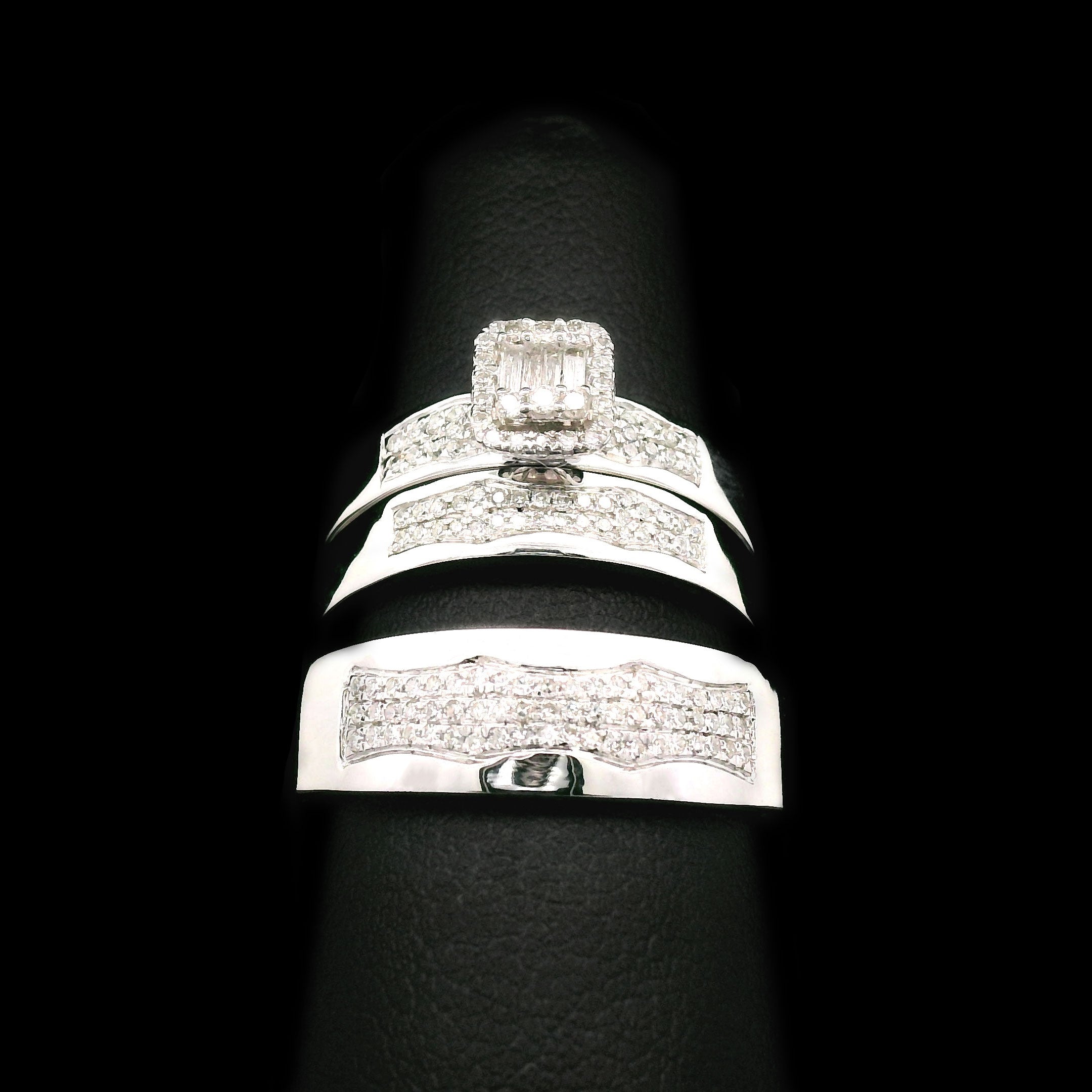 Diamond Radiant Cluster Trio Wedding Set 10k White Gold