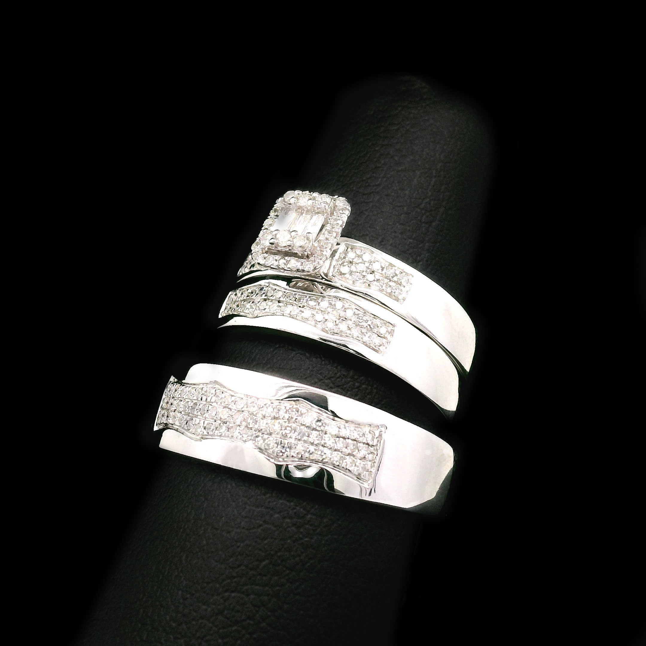 Diamond Radiant Cluster Trio Wedding Set 10k White Gold right side