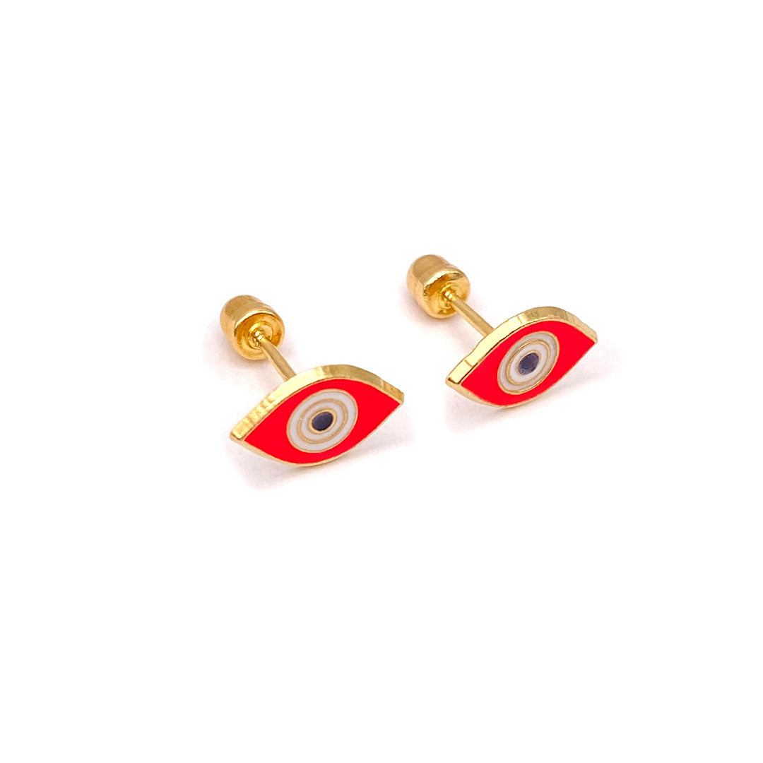 14k Screw Back Enamel Evil Eye Baby/Kids Earrings