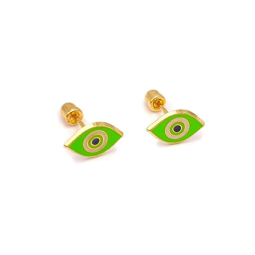 14k Screw Back Enamel Evil Eye Baby/Kids Earrings