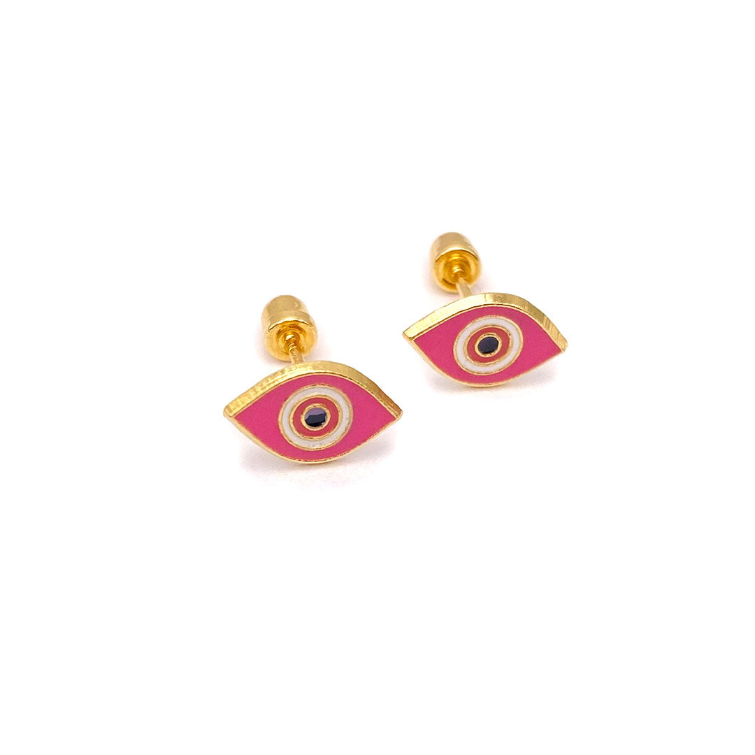 14k Screw Back Enamel Evil Eye Baby/Kids Earrings