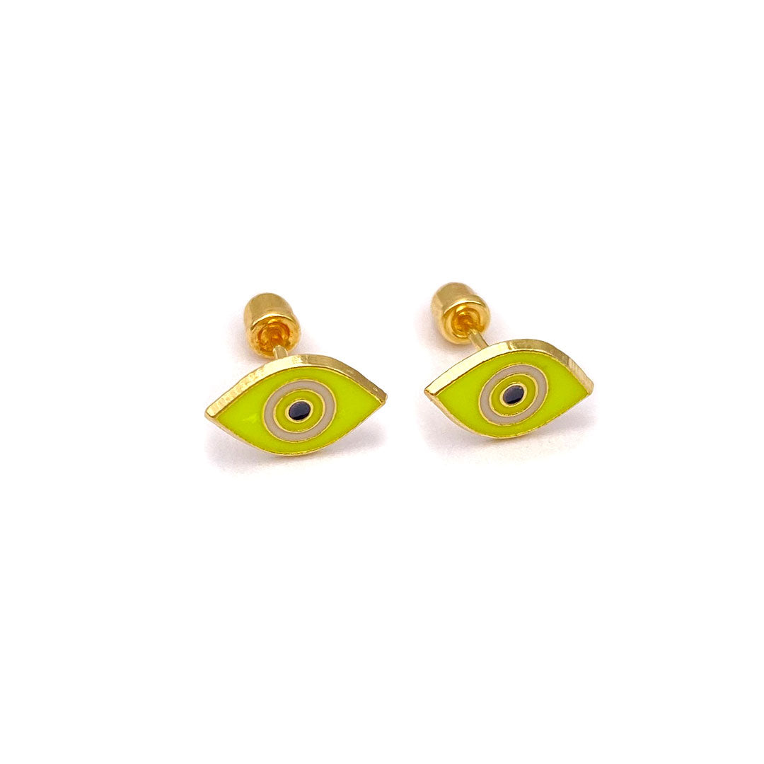 14k Screw Back Enamel Evil Eye Baby/Kids Earrings