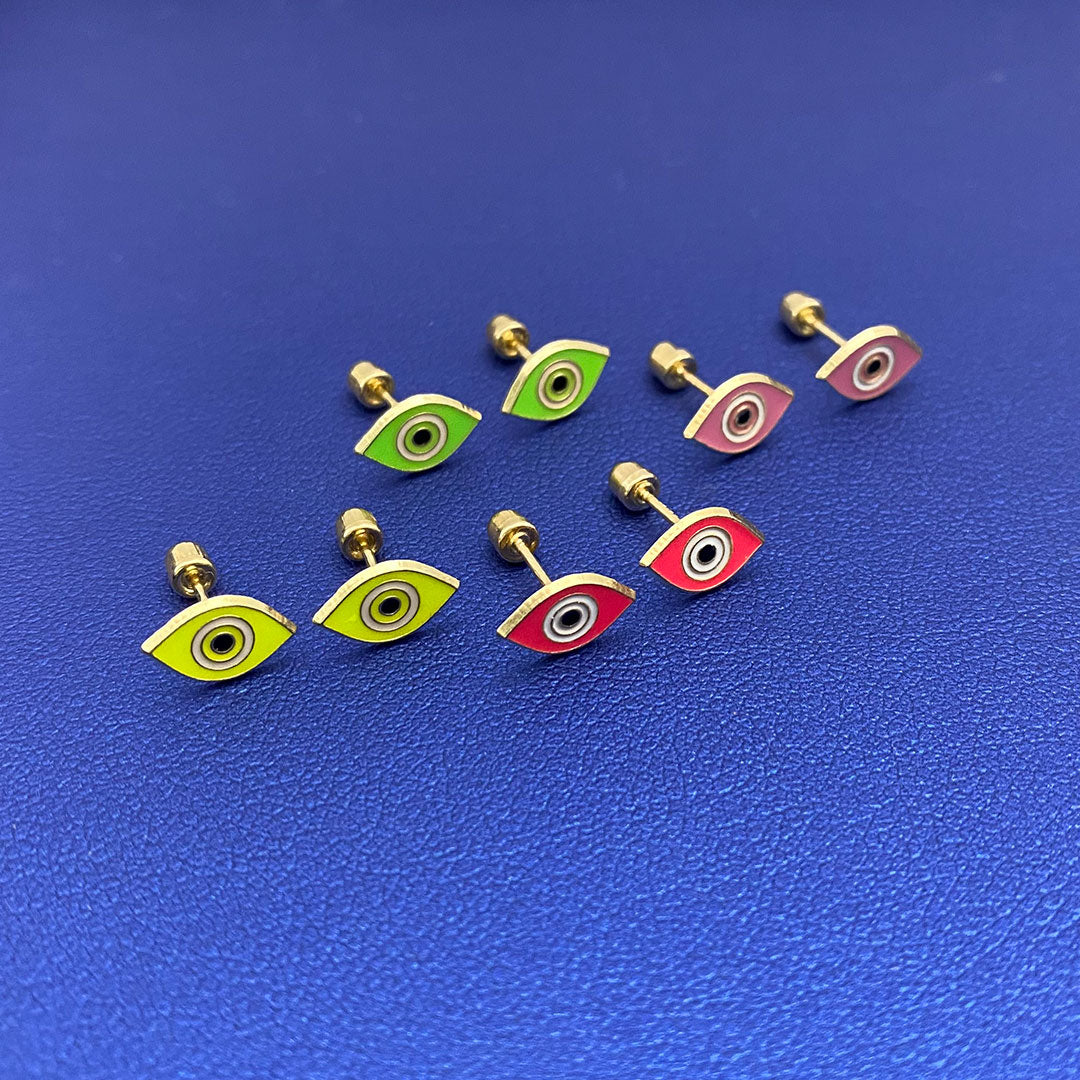 14k Screw Back Enamel Evil Eye Baby/Kids Earrings