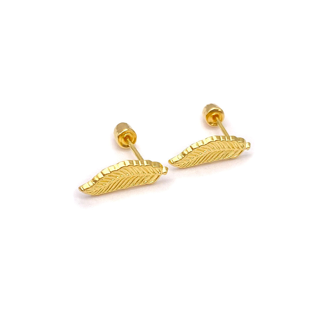 14k Screw Back Leaf Baby/Kids Earrings