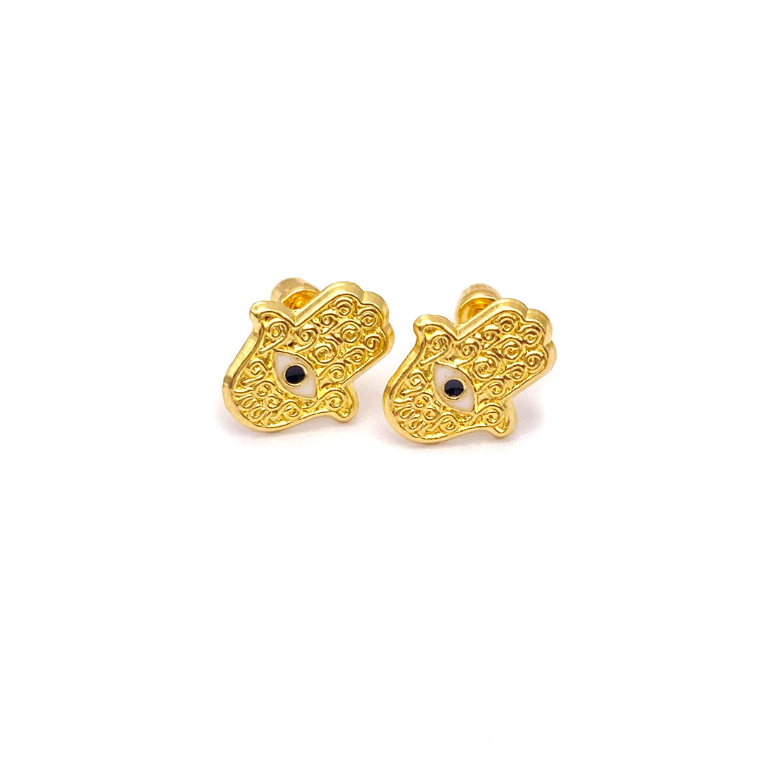 14k Screw Back Enamel Filigree Hamsa Hand Baby/Kids Earrings